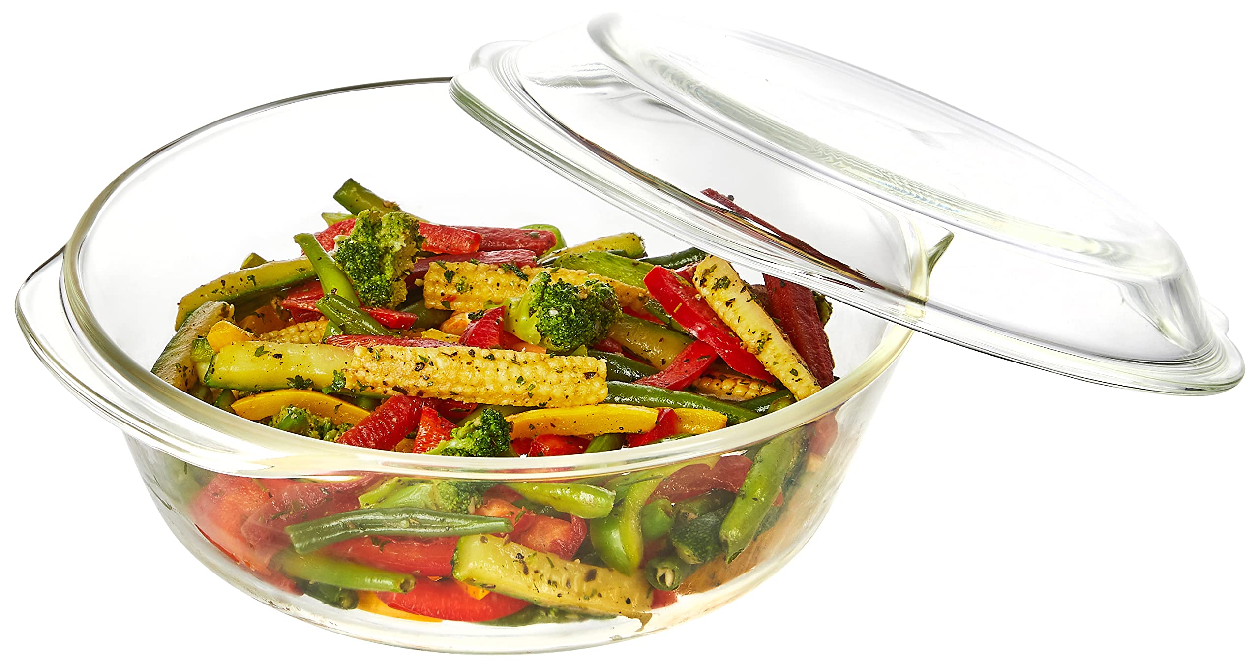Solimo Borosilicate Glass Casserole & Serving Bowl with Lid - 2L (2000ml) Oven & Microwave Safe Deep Round Dish for Baking, Cooking & Food Storage | Perfect for Casseroles, Soups, Meal Prep & Entertaining