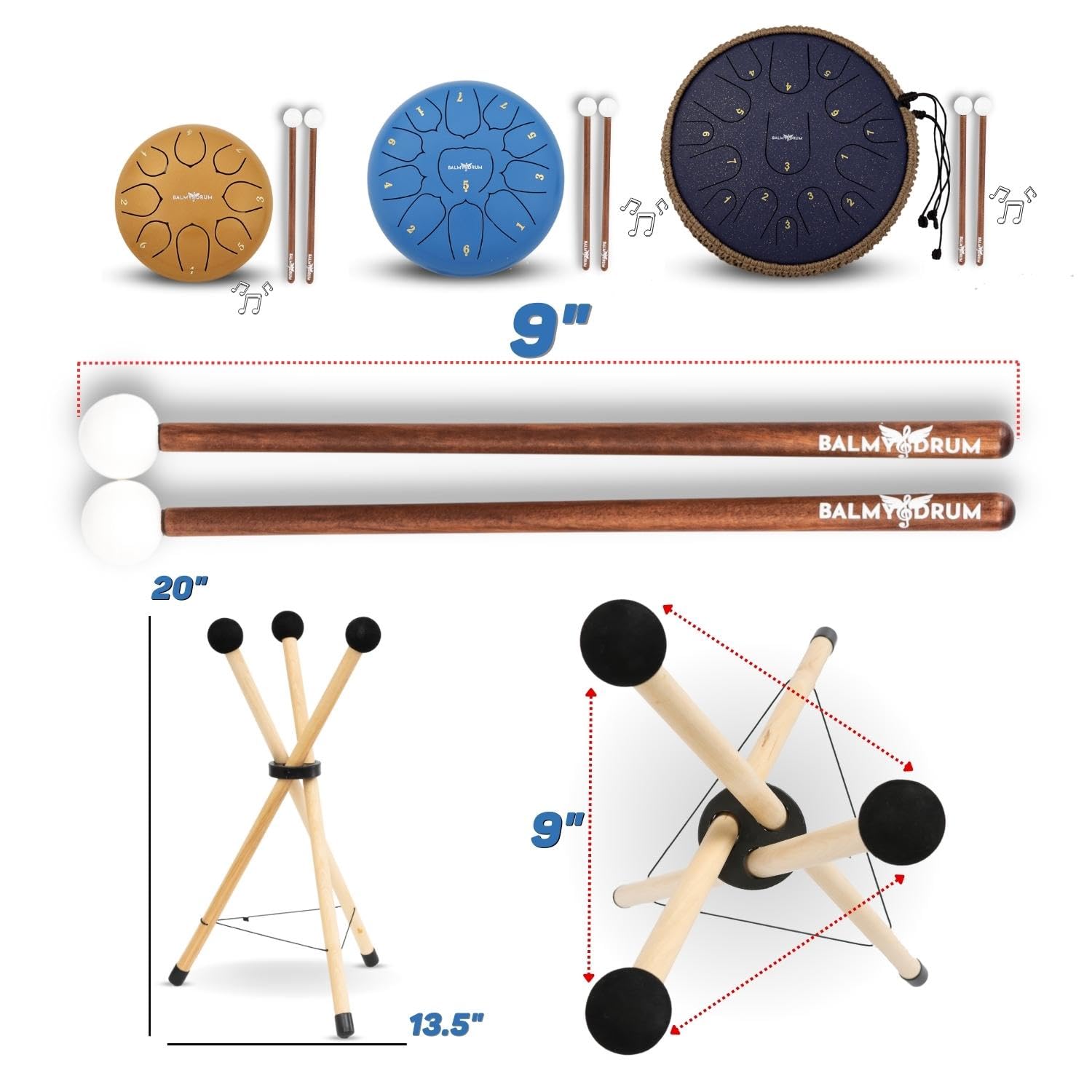 Premium Solid Beech Wood Handpan Drum Set with Steel Tongue Drum & Wooden Sticks - Complete Percussion Kit for Beginners & Professionals - Perfect for Meditation, Music Therapy & Live Performances