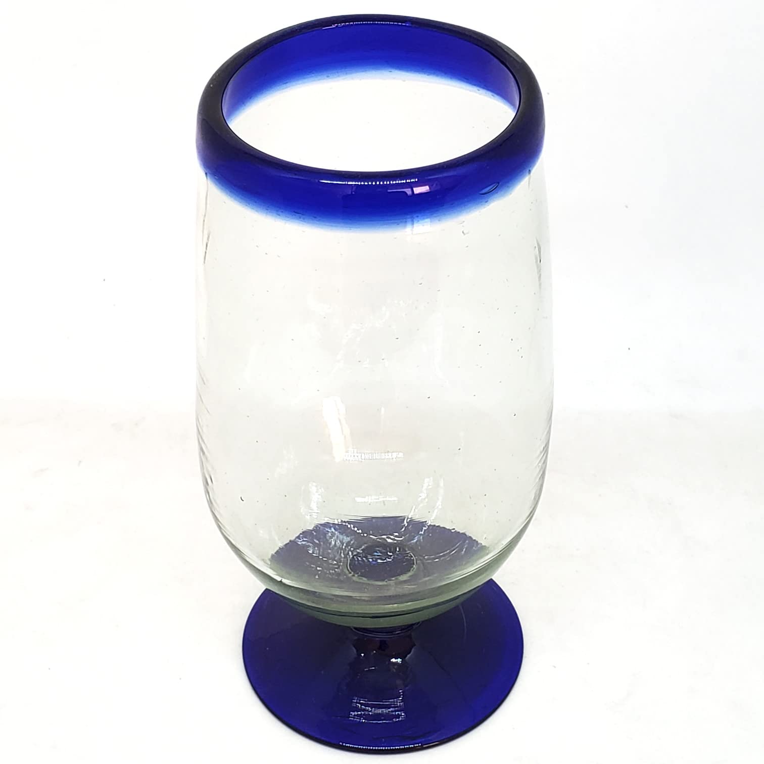 Elegant Cobalt Blue Rim 17 oz Tall Water Goblets Set of 6 - Recycled Lead-Free Glass Cups for Wine, Juice & Cocktails - Perfect for Dinner Parties, Weddings & Home Decor