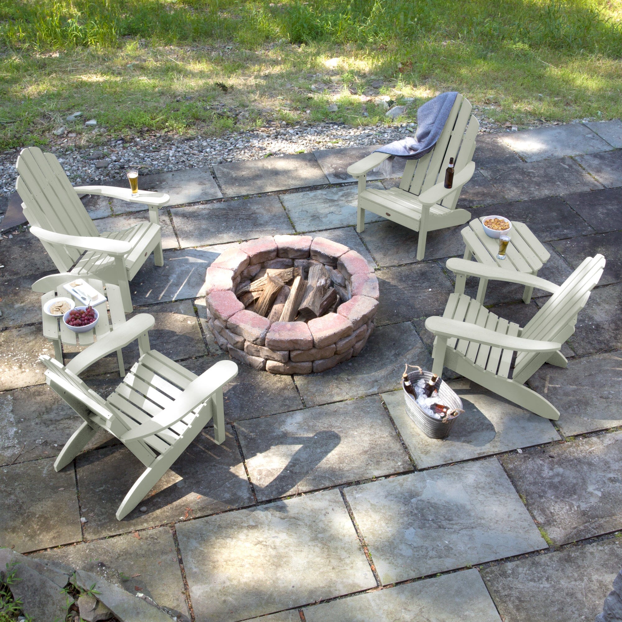 4 Classic Westport Adirondack Chairs with 2 Side Tables - Outdoor Patio Furniture Set for Garden, Deck, Poolside & Backyard Relaxation