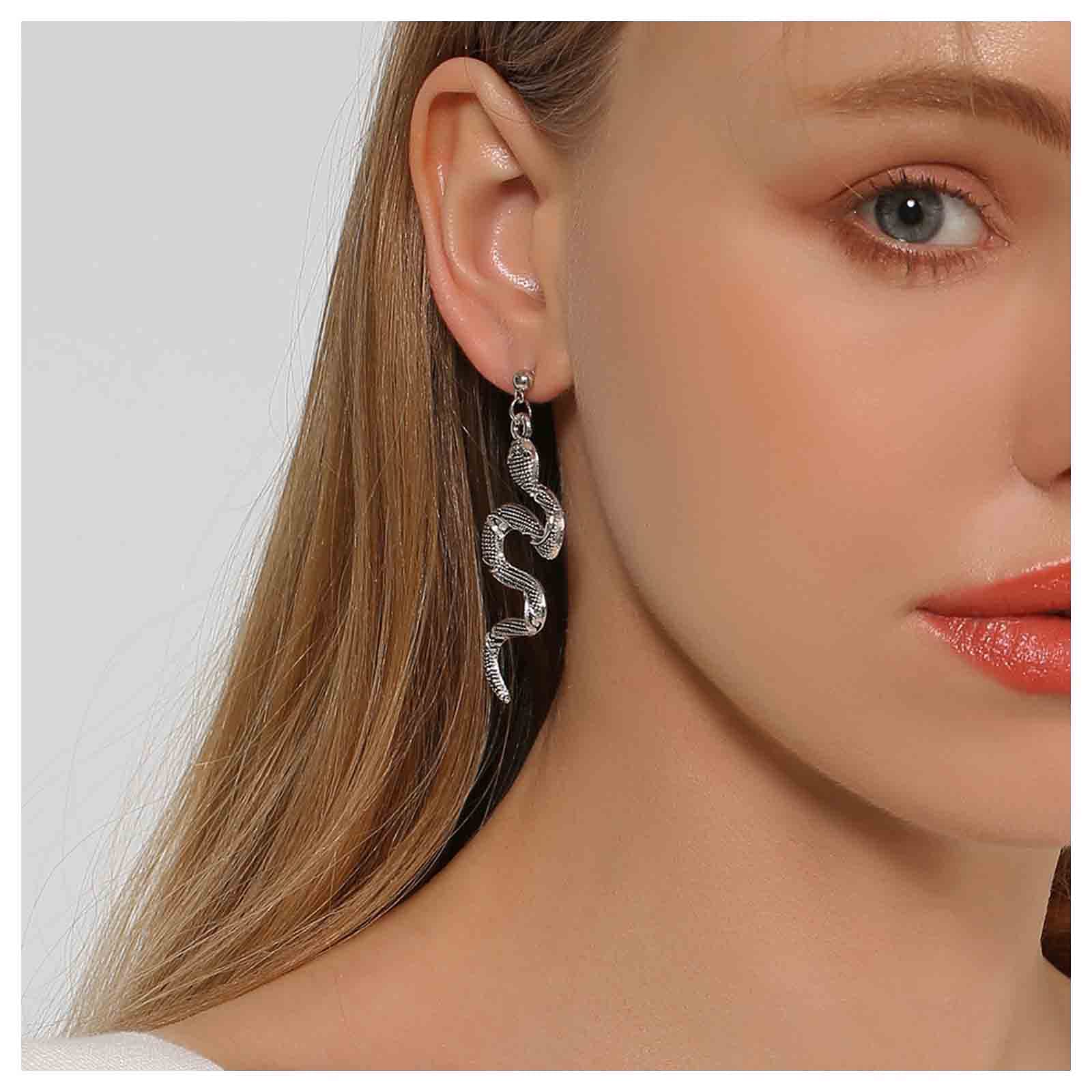 Stylish Punk Snake Earrings for Women - Silver Serpent Dangle Drop Earrings Gothic Jewelry | Perfect for Halloween, Costume Parties & Alternative Fashion