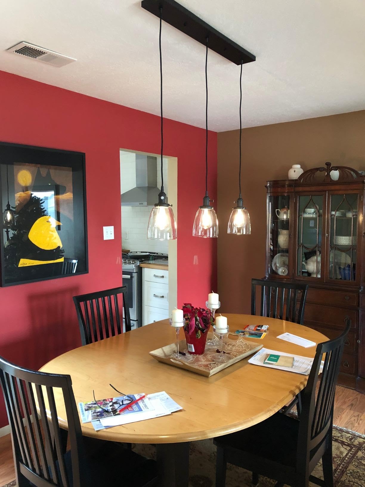 Vintage Rustic Industrial 3-Light Kitchen Island Chandelier - Triple Head Pendant Ceiling Light Fixture with Clear Oval Glass Shades (Black) | Perfect for Farmhouse, Loft & Industrial Style Dining Rooms, Kitchens & Living Spaces