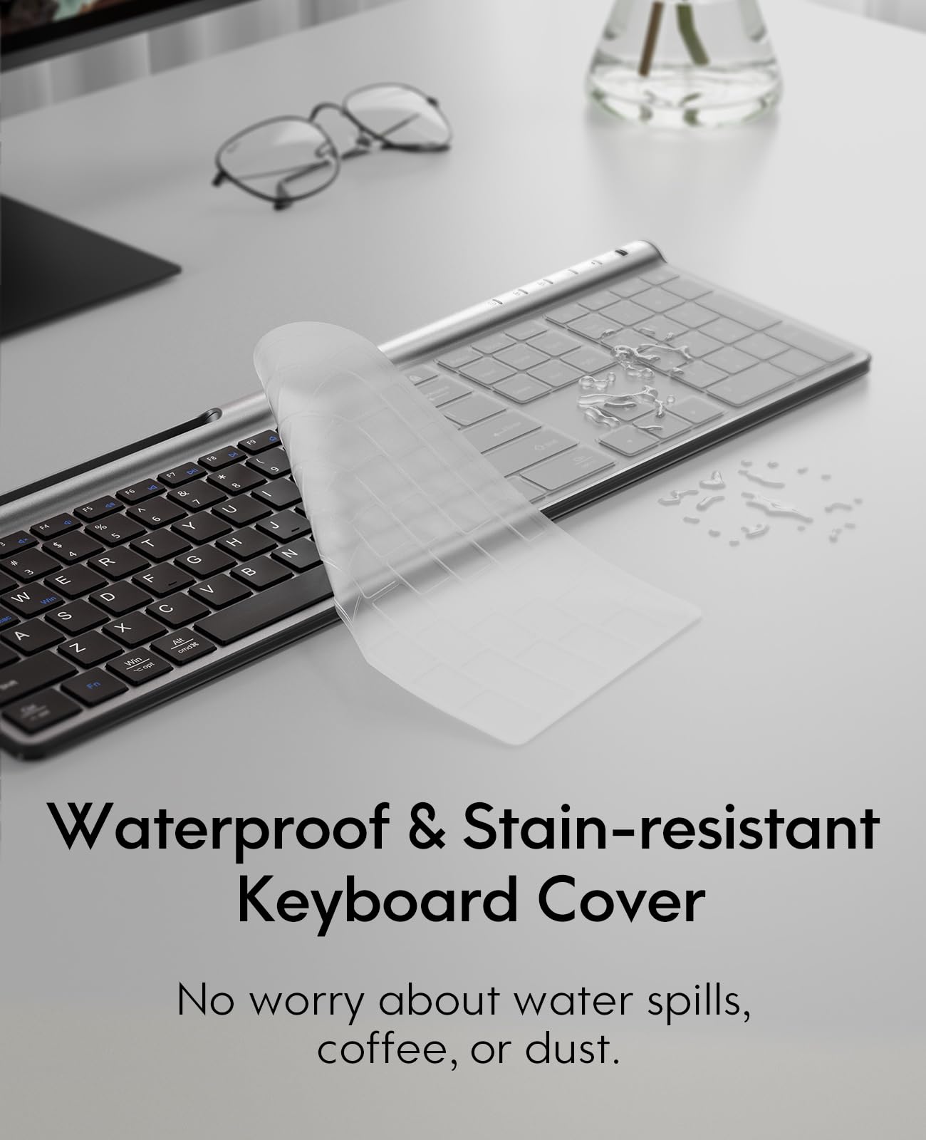 CHESONA Wireless Keyboard and Mouse Combo with Phone Stand - Rechargeable Full-Size Multi-Device Bluetooth 5.0/3.0/2.4G for Windows, Mac, iOS, Android - Silver Black for Home Office, Gaming & Remote Work