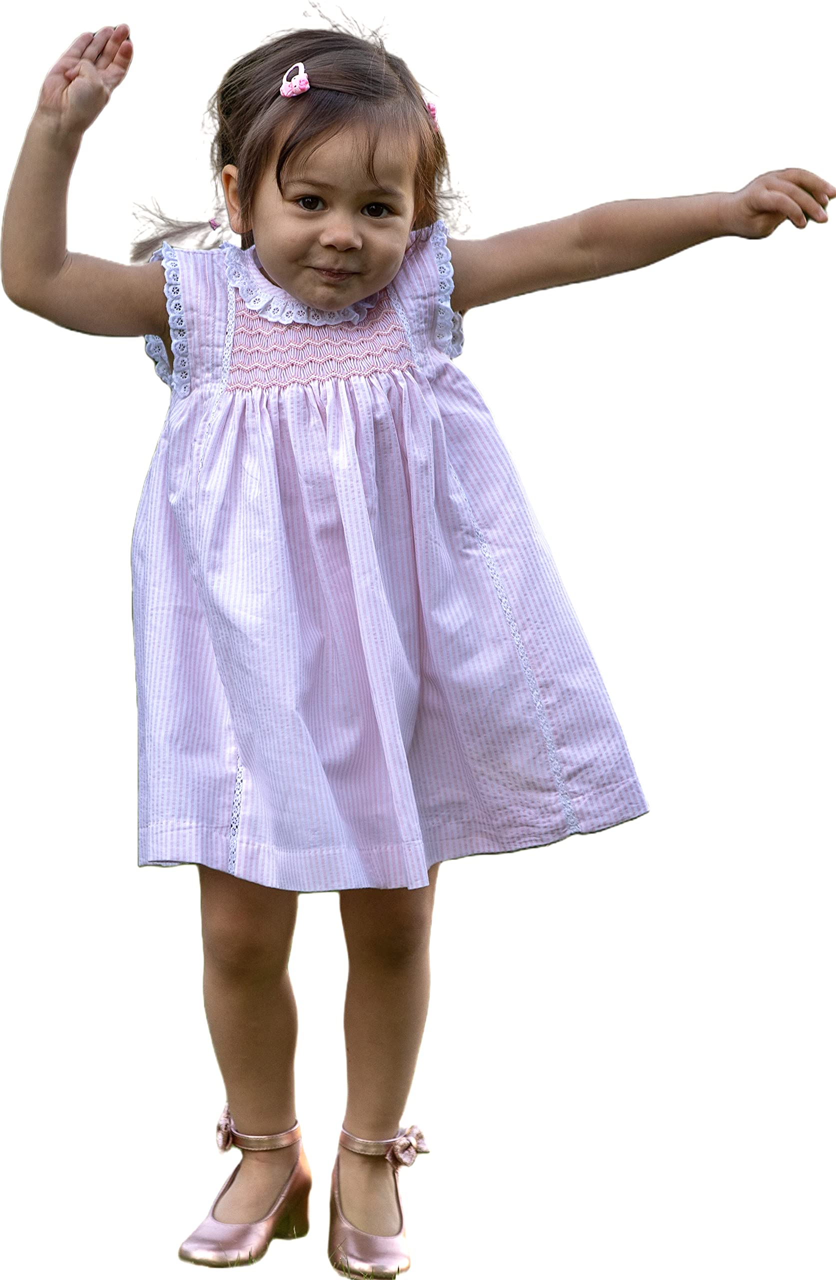 Little Toddler Girl's Hand Smocked Cotton Seersucker Dress - Baby Princess Easter Dress for Special Occasions, Photoshoots & Birthday Parties