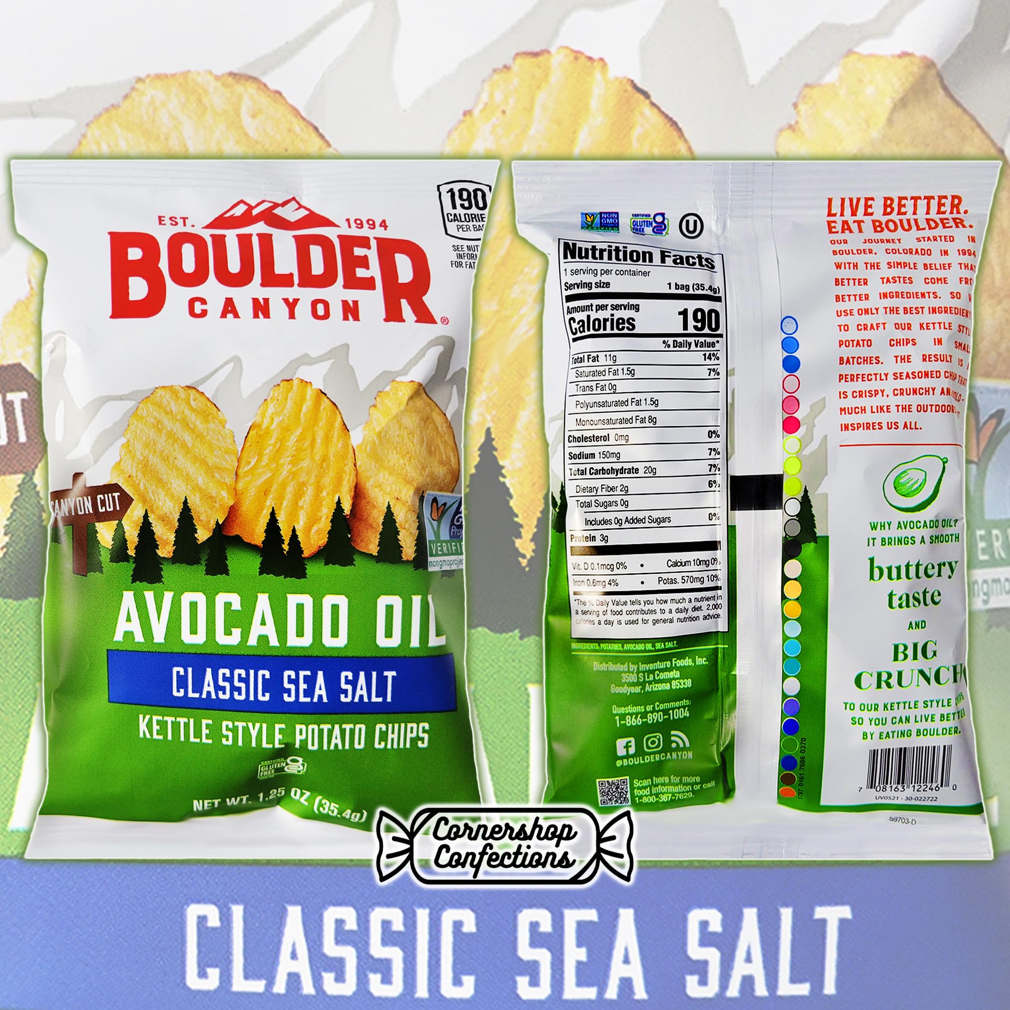 Boulder Canyon Kettle Chips Avocado Oil Sea Salt - 64 Individually Sealed Bags, Gluten-Free Snacks, Non-GMO, Healthy Crunchy Chips for Parties, Picnics & Office Snacking