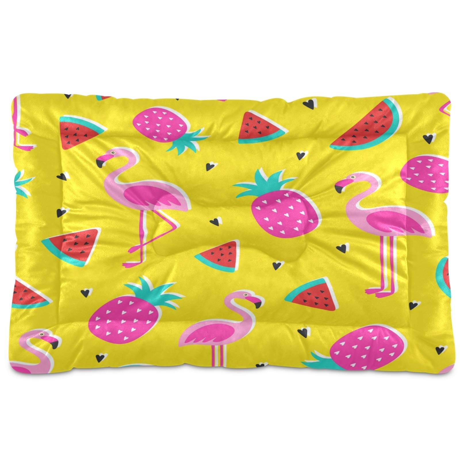 KEEPREAL Pink Pineapple Flamingo Pet Bed - Ultra Soft Rectangle Dog Bed & Cat Bed for Small to Medium Pets (24x18 Inches) - Calming Comfort for Puppies, Kittens, and Small Animals - Perfect for Bedrooms, Living Rooms, and Pet Travel