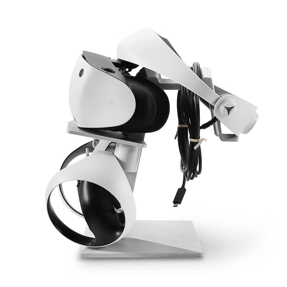 VR Headset Stand & Controller Holder for PSVR2, Pico 4, HTC VIVE Focus 3 - Gaming Accessories Organizer with Display Stand for PS VR2 - Perfect for VR Gaming Setup & Desk Organization (Black)