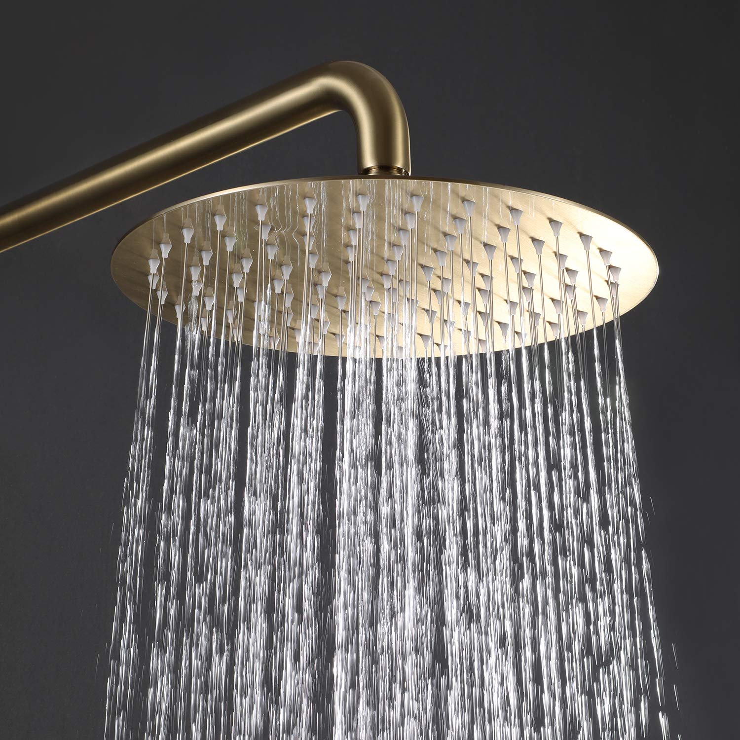 RBROHANT Brushed Gold Shower Faucet Set - 10 Inch Round Rainfall Shower Head with Handheld Spray, Wall Mounted Bathroom Fixture (Includes Rough-in Valve & Trim Kit) for Luxury Spa-Like Shower Experience