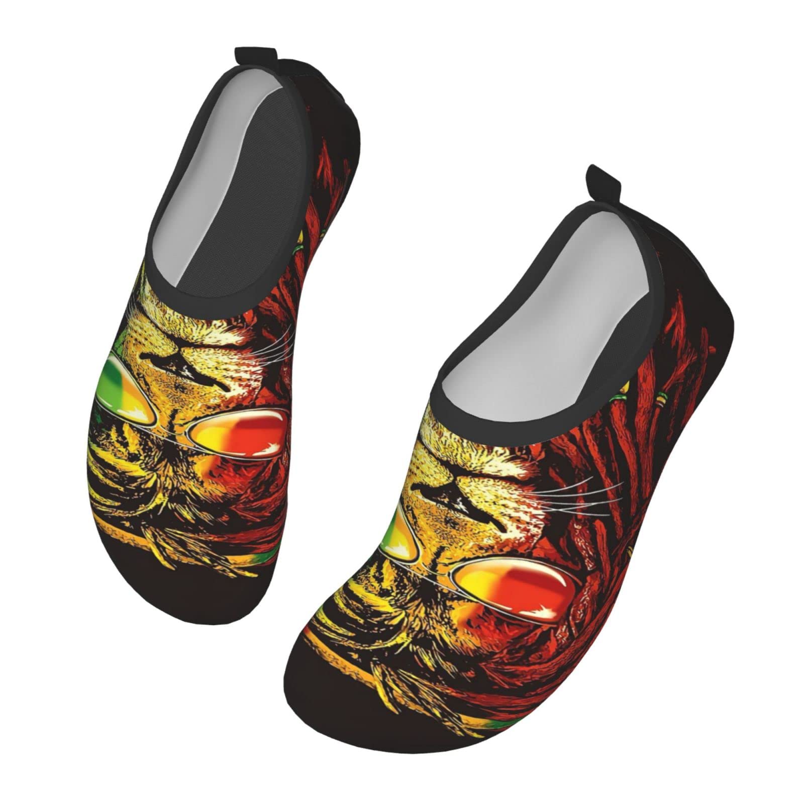 Rastafari Lion Water Sports Shoes - Barefoot Quick-Dry Swim Socks for Men & Women | Yoga, Beach, Pool & Water Activities | Slip-On Design in Black