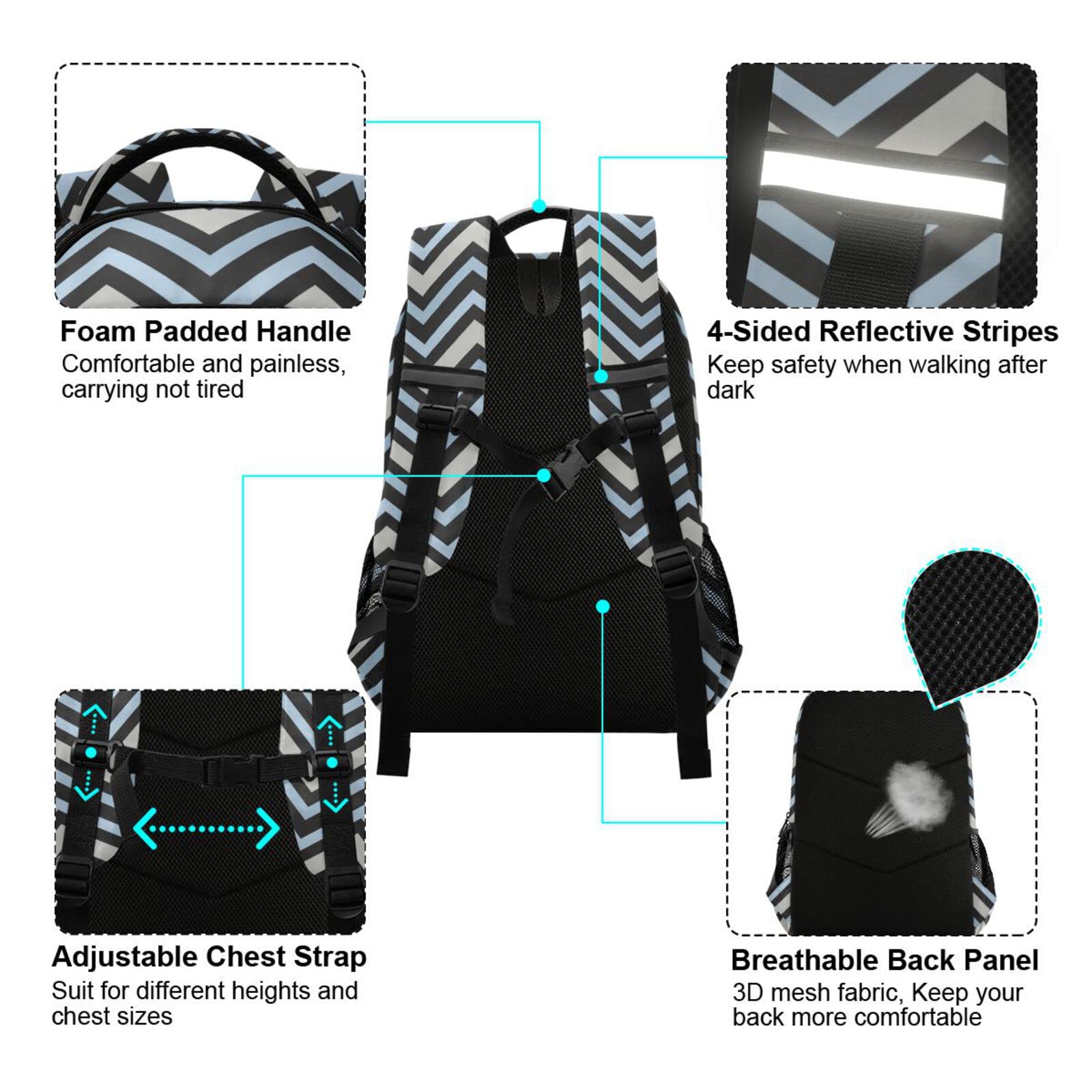 Acpiggto Geometric Striped Backpack - Stylish Blue Grey Daypack for Gym, Sports & Casual Use - Durable Shoulder Bag for Women & Men | Perfect for Travel, Work & School
