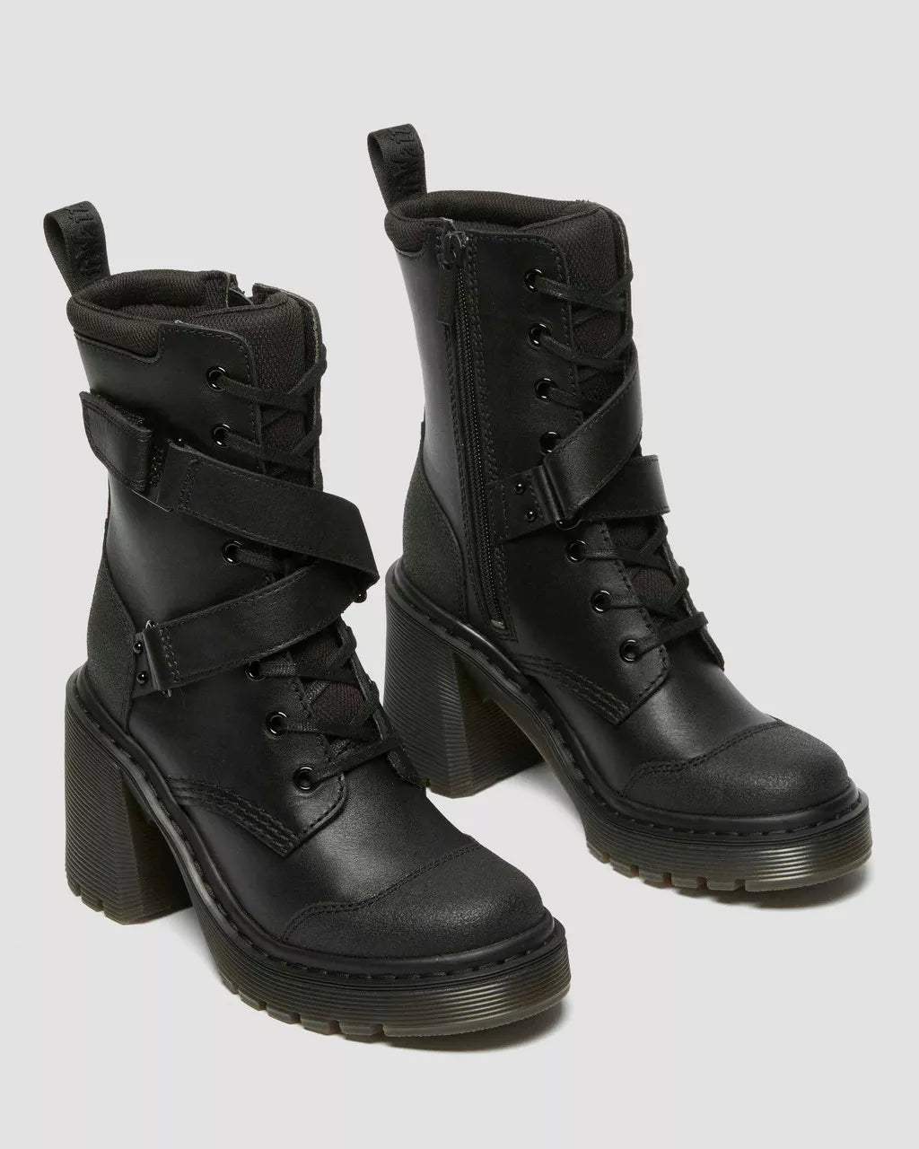 Chesney Tech Strap Eight Eye Heeled Boots for Women - Stylish Chunky Heel Ankle Boots | Perfect for Casual Outfits, Office Wear & Night Out