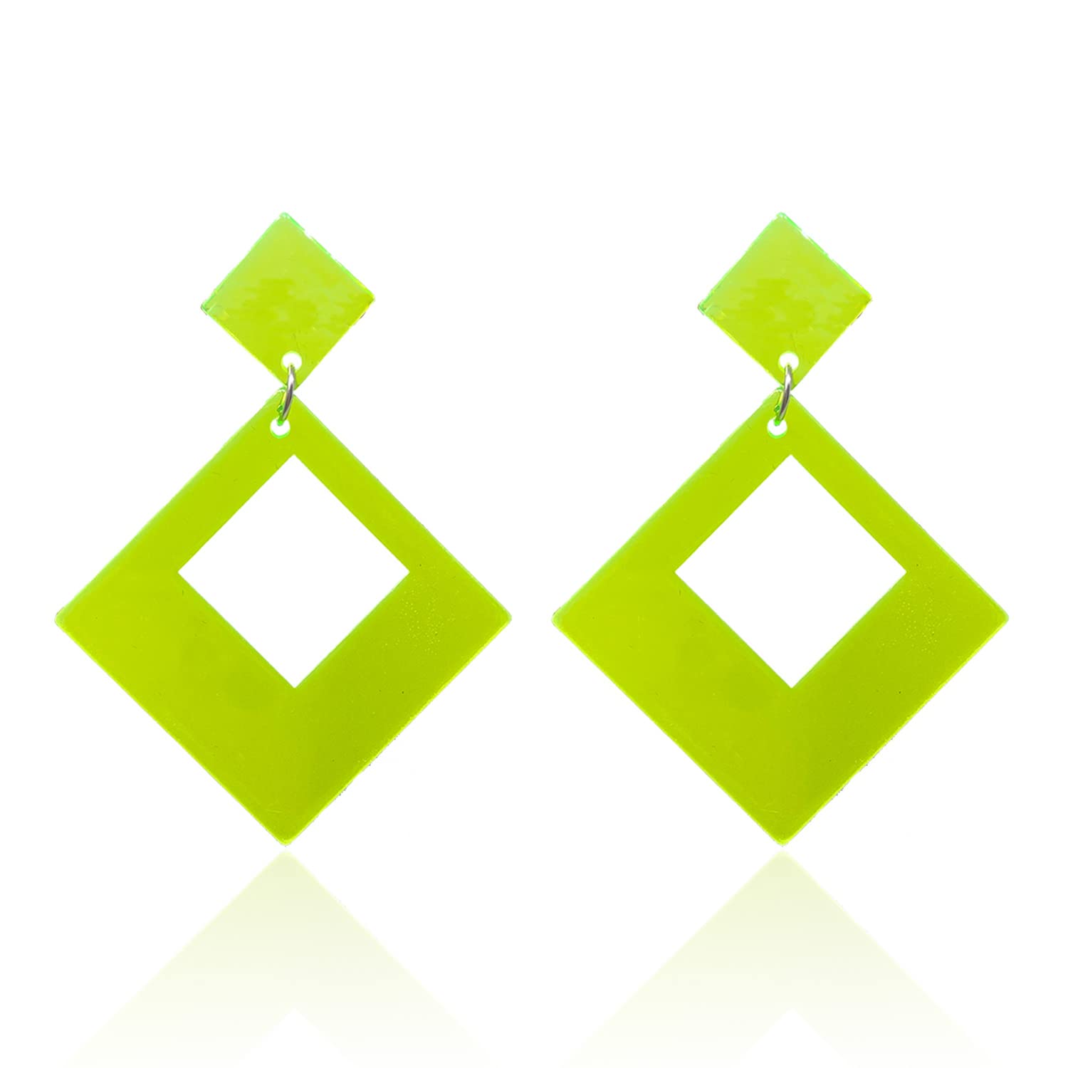 80s Retro Acrylic Geometric Square Neon Drop Dangle Earrings for Women | Lightweight Unique Party Costume Accessories | Perfect for 80s Theme Parties, Halloween, Cosplay & Vintage Fashion