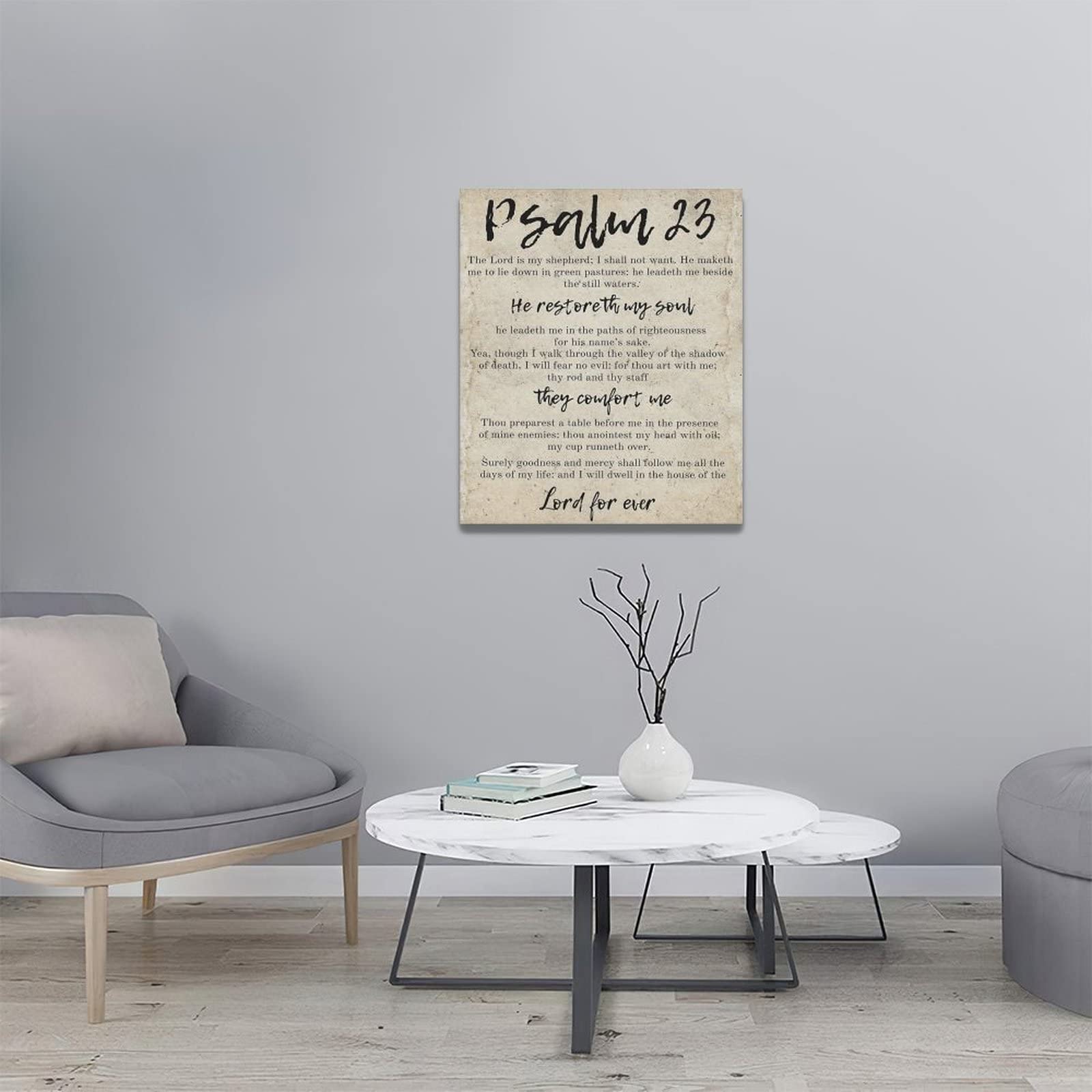 Psalm 23 Christian Wall Art - Inspirational Bible Verse Canvas Print with Retro Frame (20