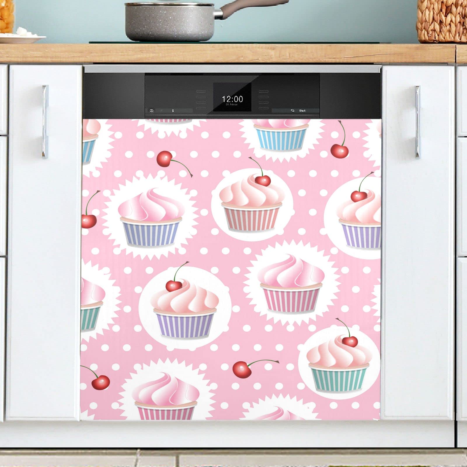Cherry Pattern Magnetic Dishwasher Cover - 23 x 26 Inch Farmhouse Kitchen Decor, Refrigerator & Appliance Front Cover for Rustic Home, Perfect for Kitchen Remodeling and Holiday Decorations