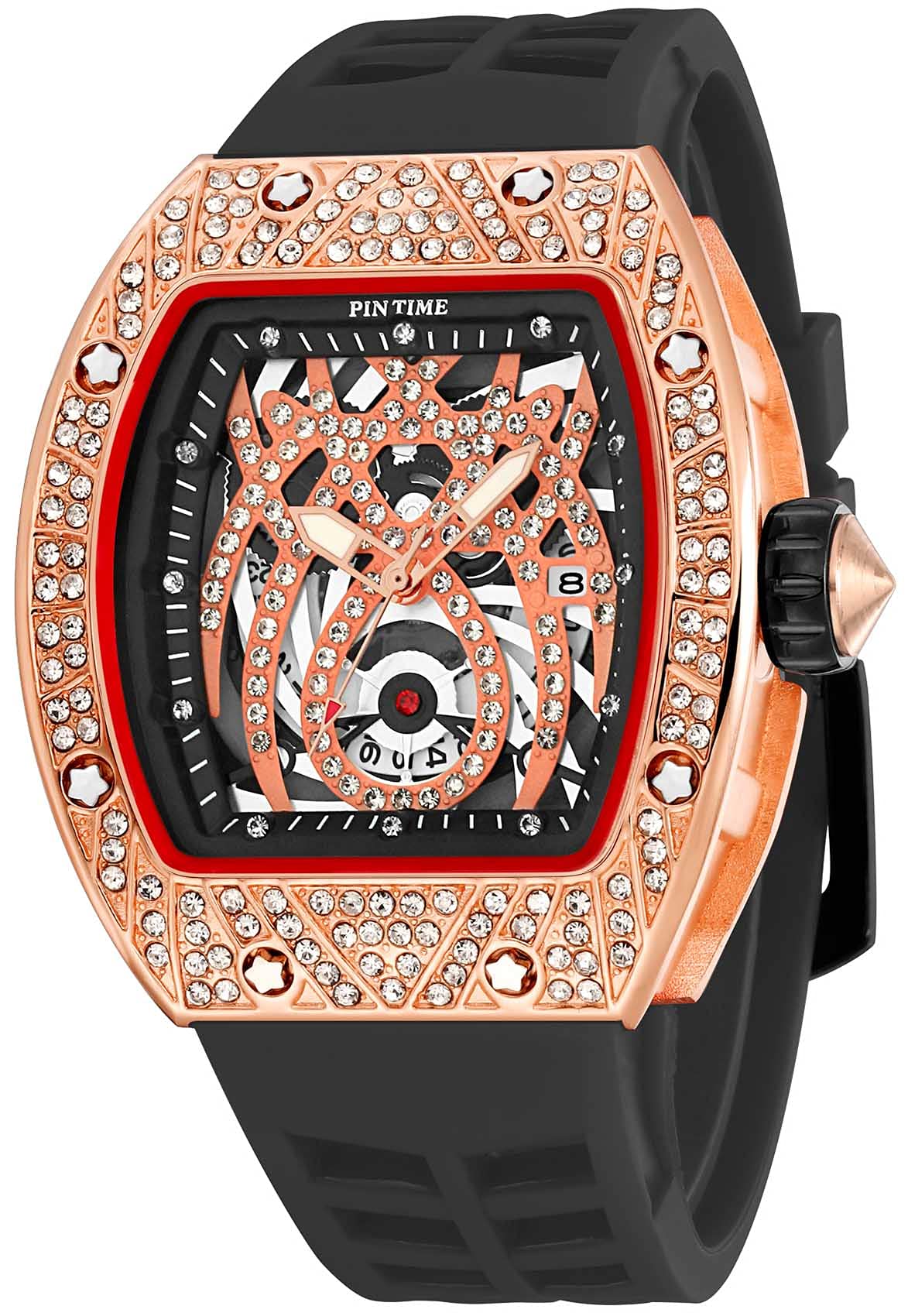 Men's Iced Out Diamond Punk Watch - Fashion Crystal Dress Quartz Analog Watch with Silicone Band - Perfect for Sports, Parties & Formal Events
