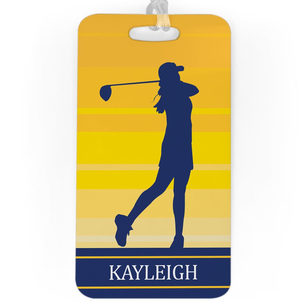 Personalized Golf Bag Tag for Women - Large Yellow Luggage Tag with Standard Lines - Perfect for Golf Travel & Tournament Identification