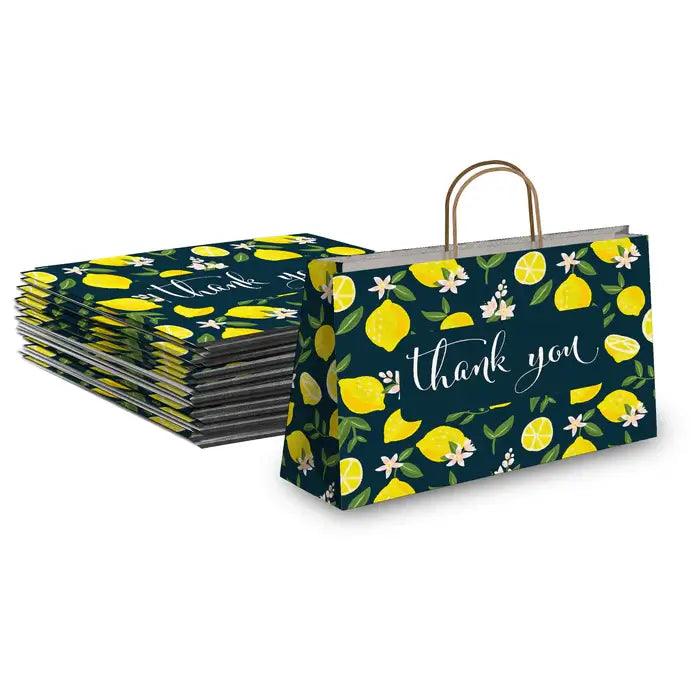 Lemons Vogue Large Birthday Gift Bags - 11.5x16x6 Inch Kraft Paper Shopping Bags with Handles - Perfect for Party Favors, Wedding Decor & Retail Packaging