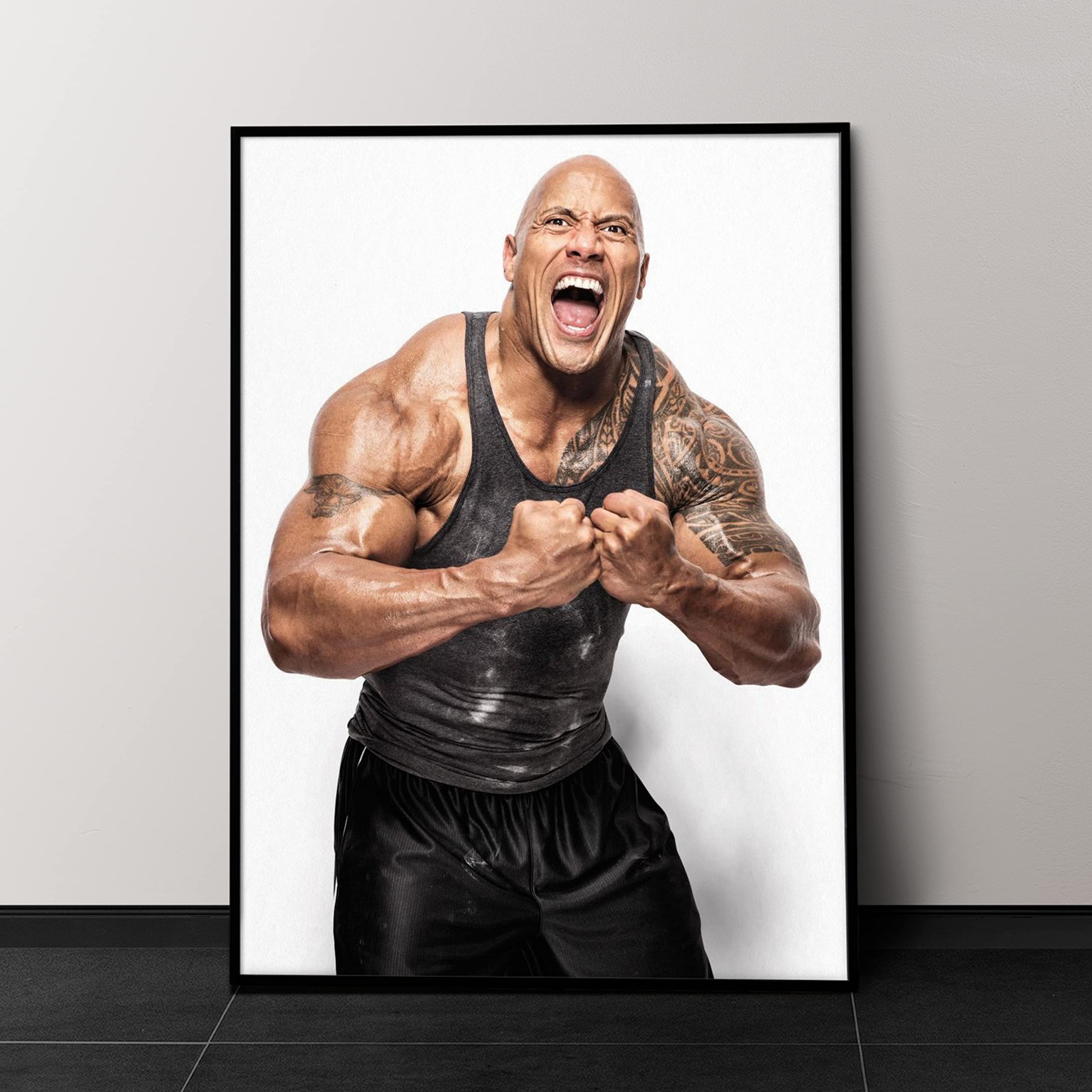 Dwayne Johnson Workout Poster - Gym Wall Art for Home Gym & Workout Room - Motivational Bodybuilding Decor - Perfect for Fitness Studios & Home Office Inspiration