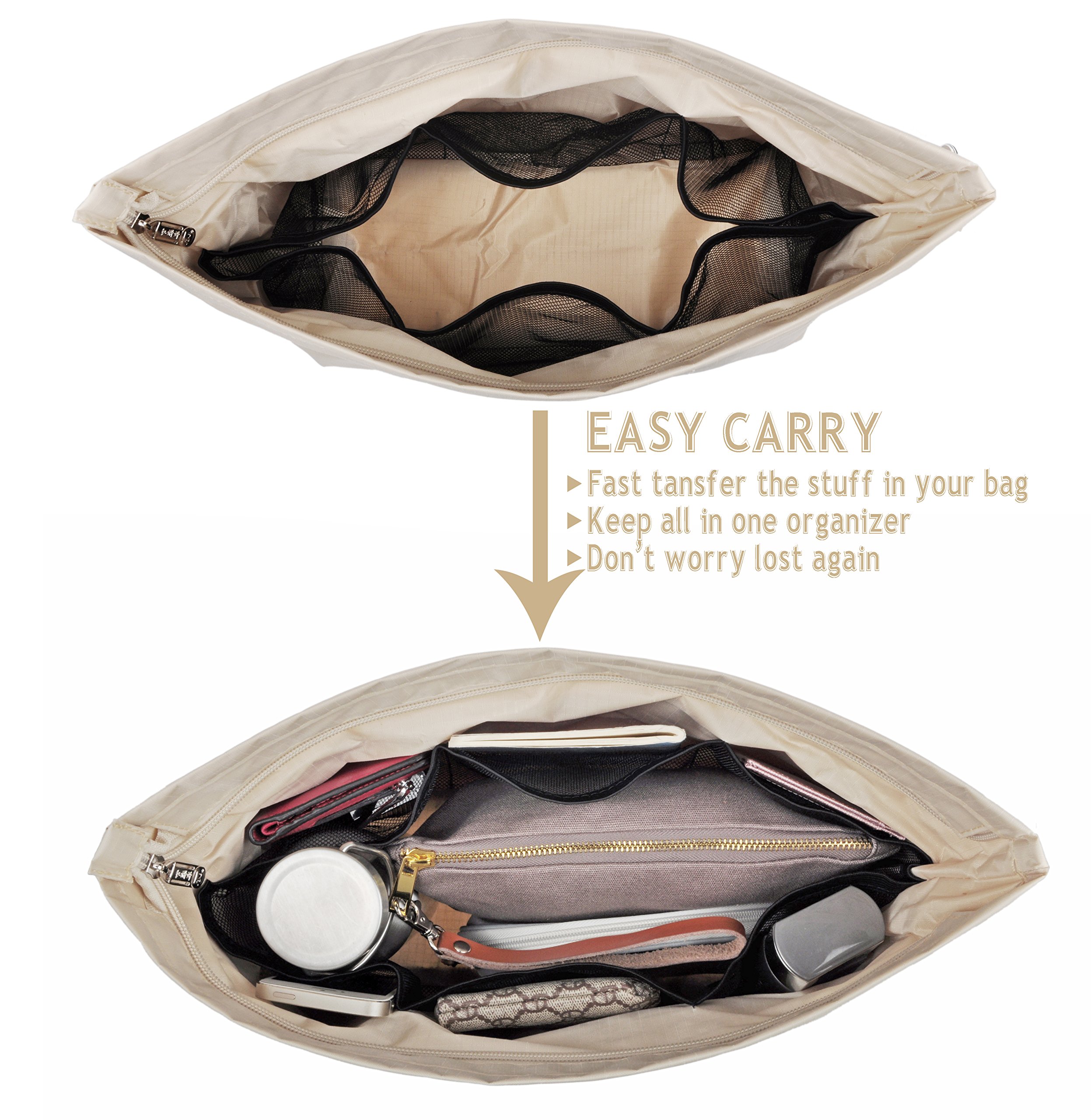 Vercord Extra Thick Large Handbag Organizer Insert for Purse & Travel Bags - Beige | Perfect for Travel, Work & Daily Organization