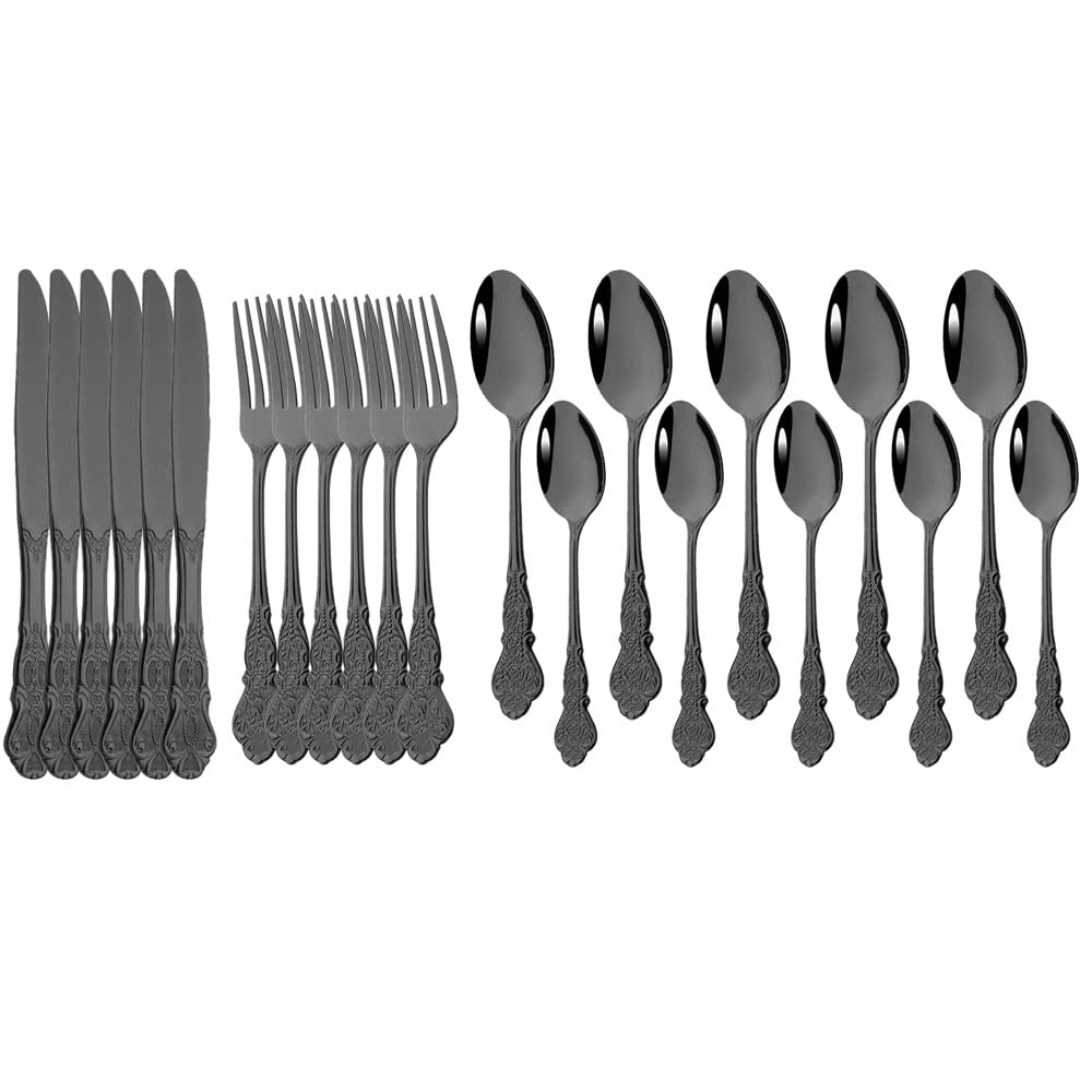 JASHII Retro Palace Coffee Spoon Flatware Set - 6-Piece Unique Stainless Steel Cutlery for Kitchen, Dining & Bar | Dishwasher Safe Shiny Black Tableware | Perfect for Coffee Shops, Restaurants & Home Entertaining