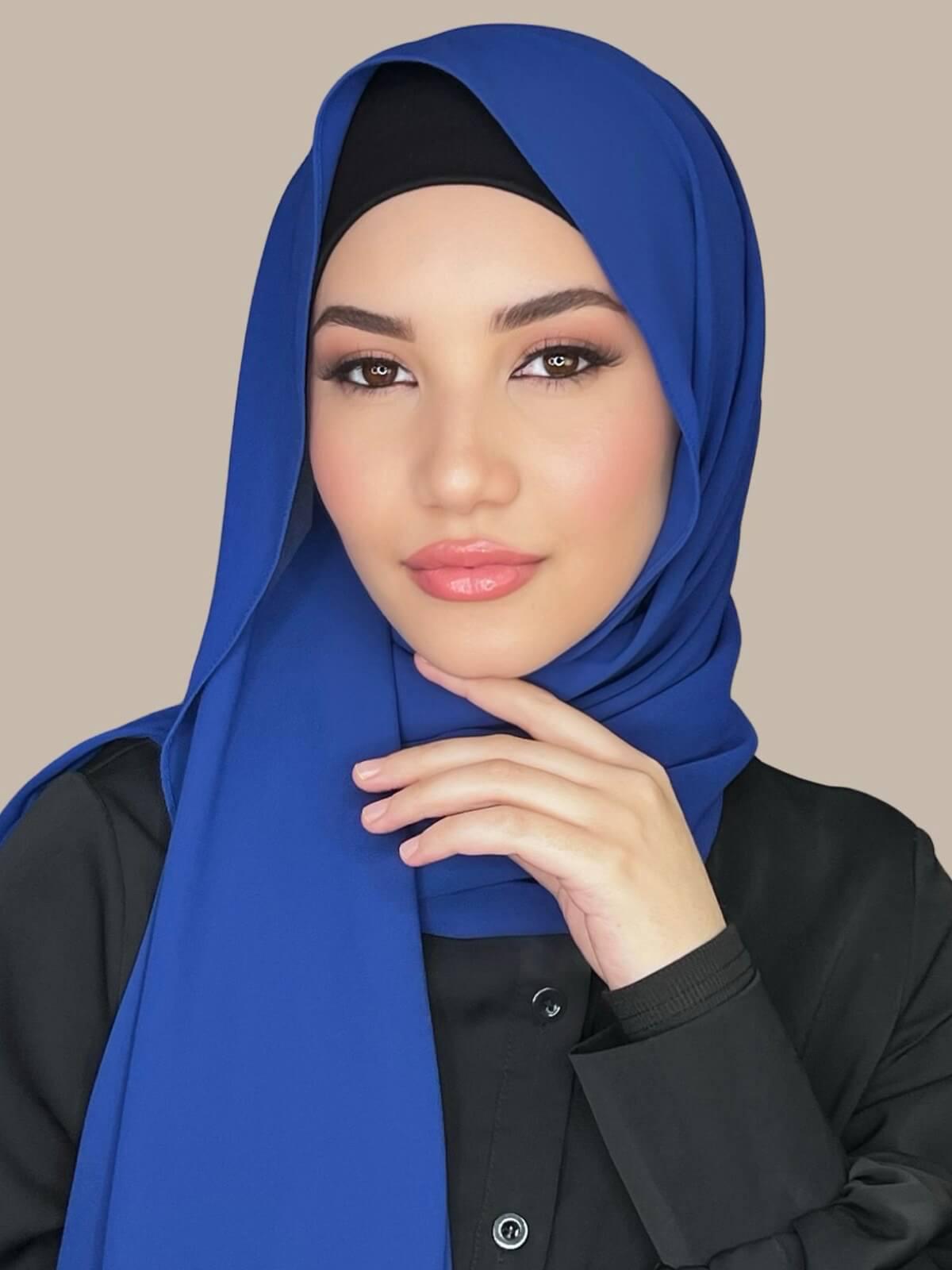 Elegant Midnight Blue Chiffon Hijab - Soft & Lightweight Scarf for Women - Perfect for Daily Wear, Prayer, and Special Occasions
