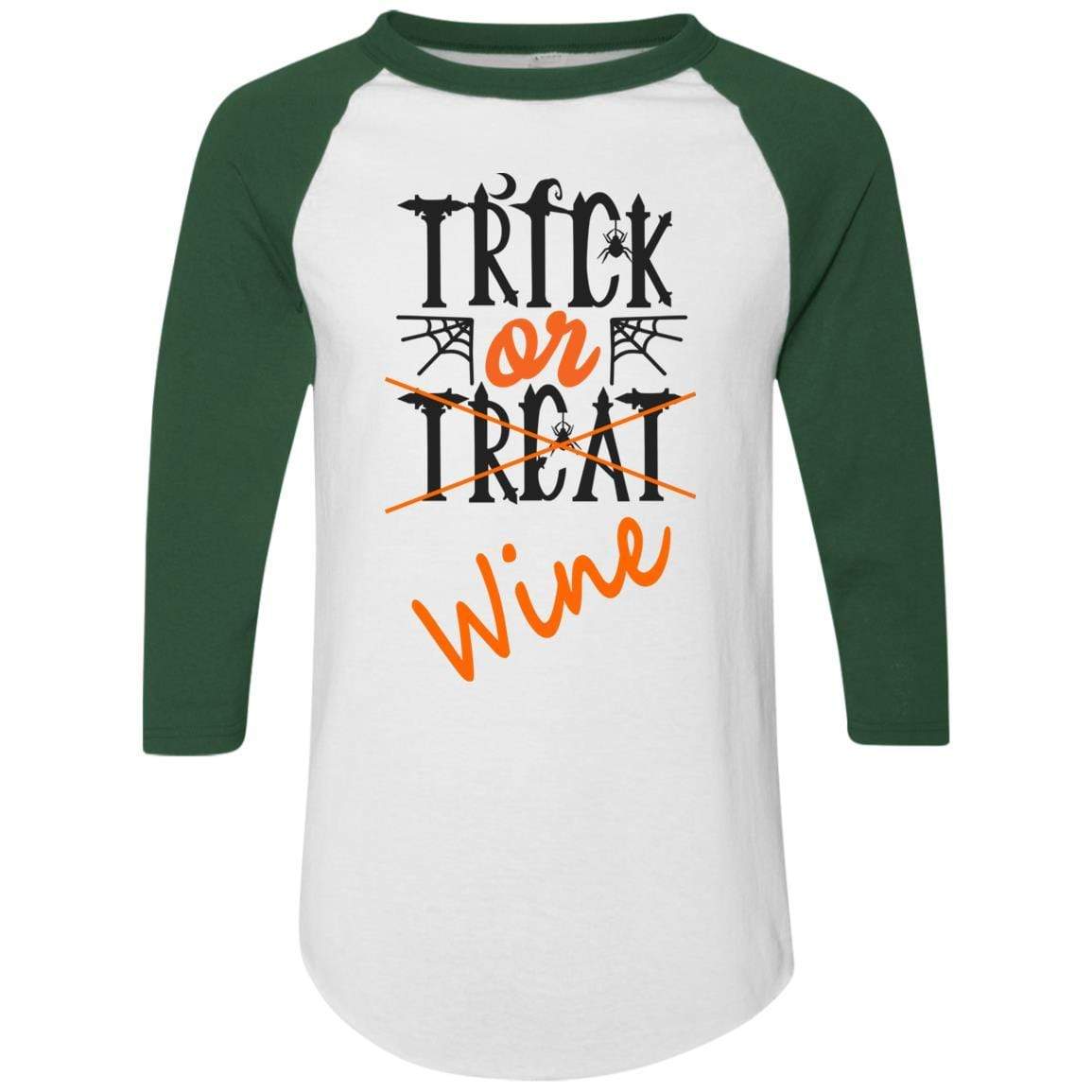 Trick or Wine Halloween Colorblock Raglan Jersey - Women's Long Sleeve Baseball Tee for Costume Parties & Spooky Celebrations | WineyBitches.Co