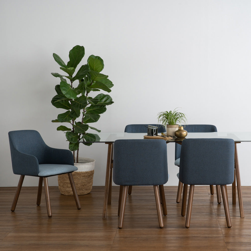 JOLLIN Modern Dining Chair - Walnut Wood Frame with Blue Upholstery - Perfect for Kitchen, Dining Room, and Home Office Use