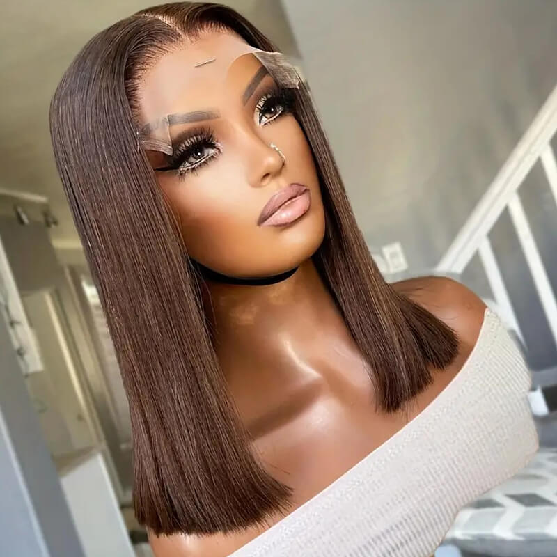 Eullair Short Bob Wigs 13x4 Lace Front Human Hair Wig - Pre-Colored Burgundy Highlight Straight Hairpiece for Women | Perfect for Daily Wear, Cosplay & Special Occasions