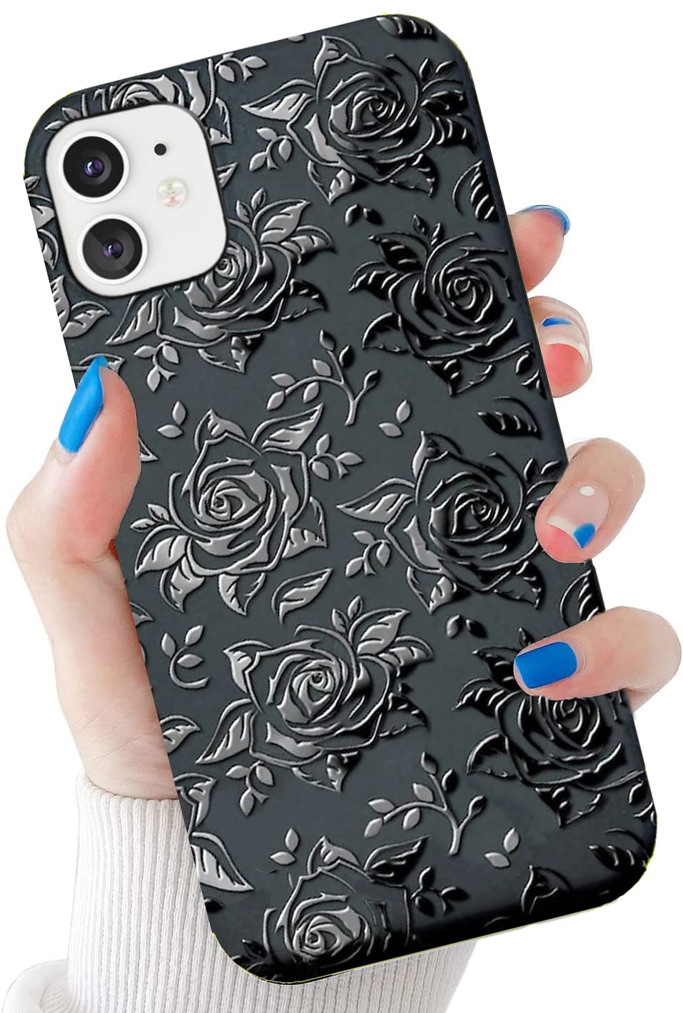 PAPCOOL Rose Floral iPhone 11 Case - Cute Flower Design Shockproof Protective Cover for Women & Girls (6.1 Inch, Black) - Perfect Gift for Valentine's Day, Mother's Day & Everyday Use