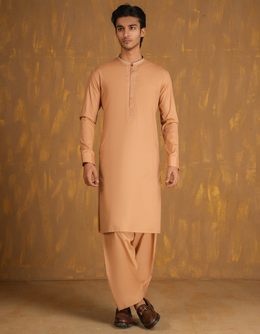 Elegant Blended Brown Shalwar Kameez by J. Junaid Jamshed - Traditional Pakistani Outfit for Weddings, Festivals & Special Occasions