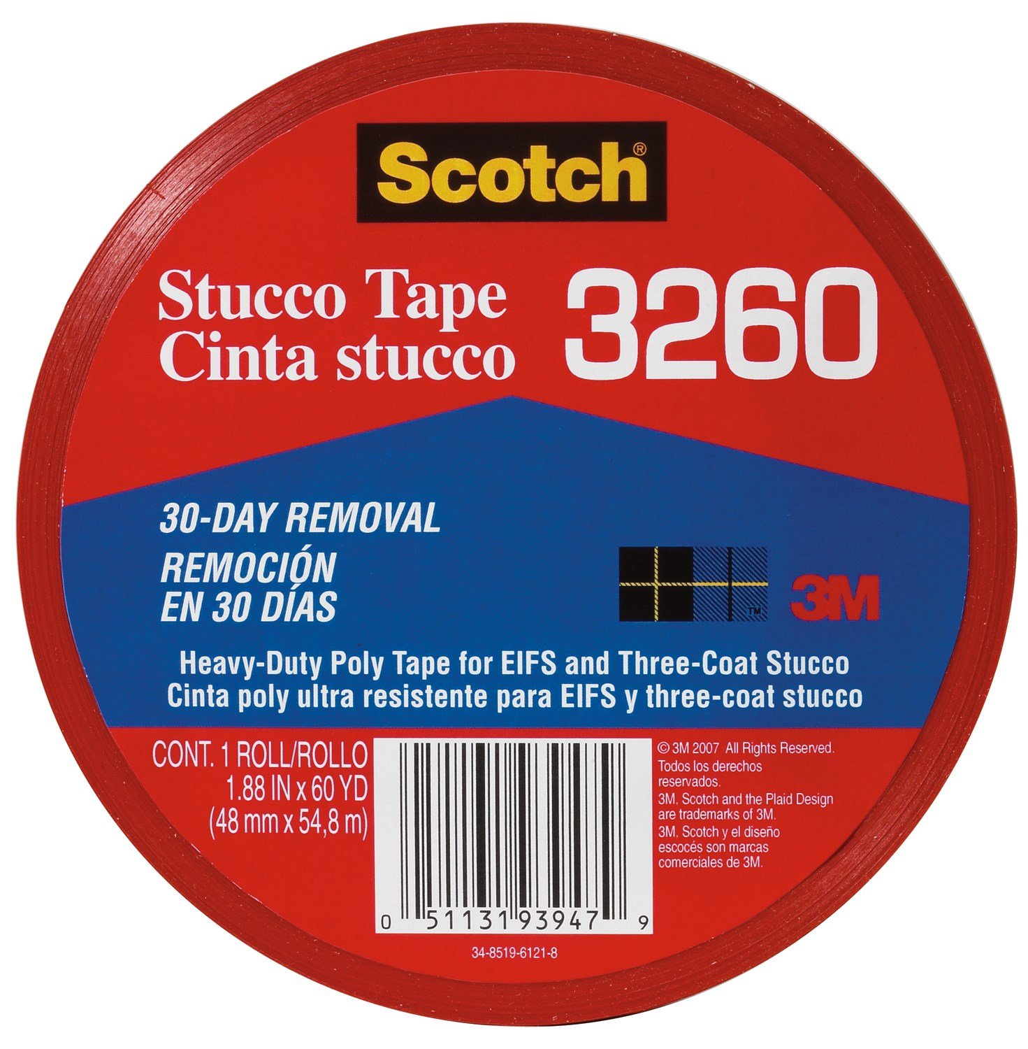 3M Scotch® 3260-A Heavy-Duty Poly Stucco Tape, 1.88