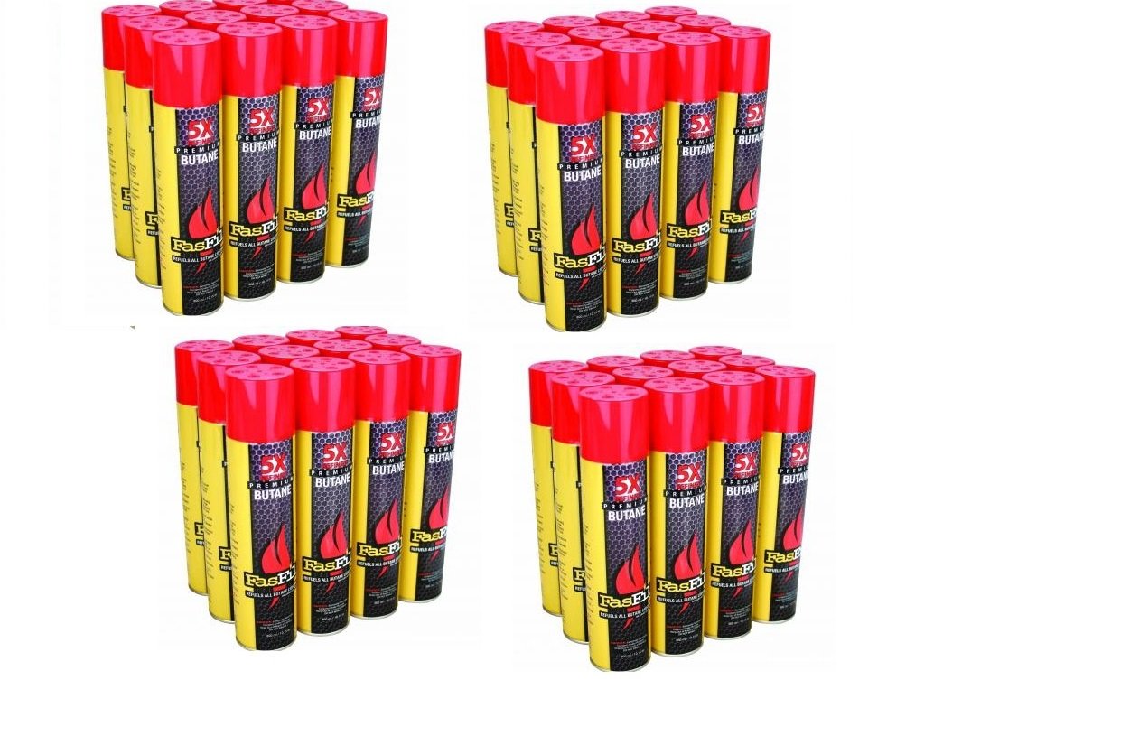 Premium Fasfil Large Quintuple Refined Butane Gas Fuel Refill - 48 Cans for Torch Lighters, Culinary Torches & Outdoor Camping Stoves