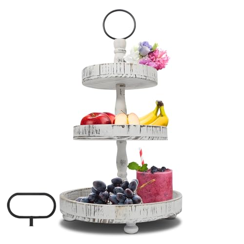 3 Tiered Tray - Distressed White - No Decors