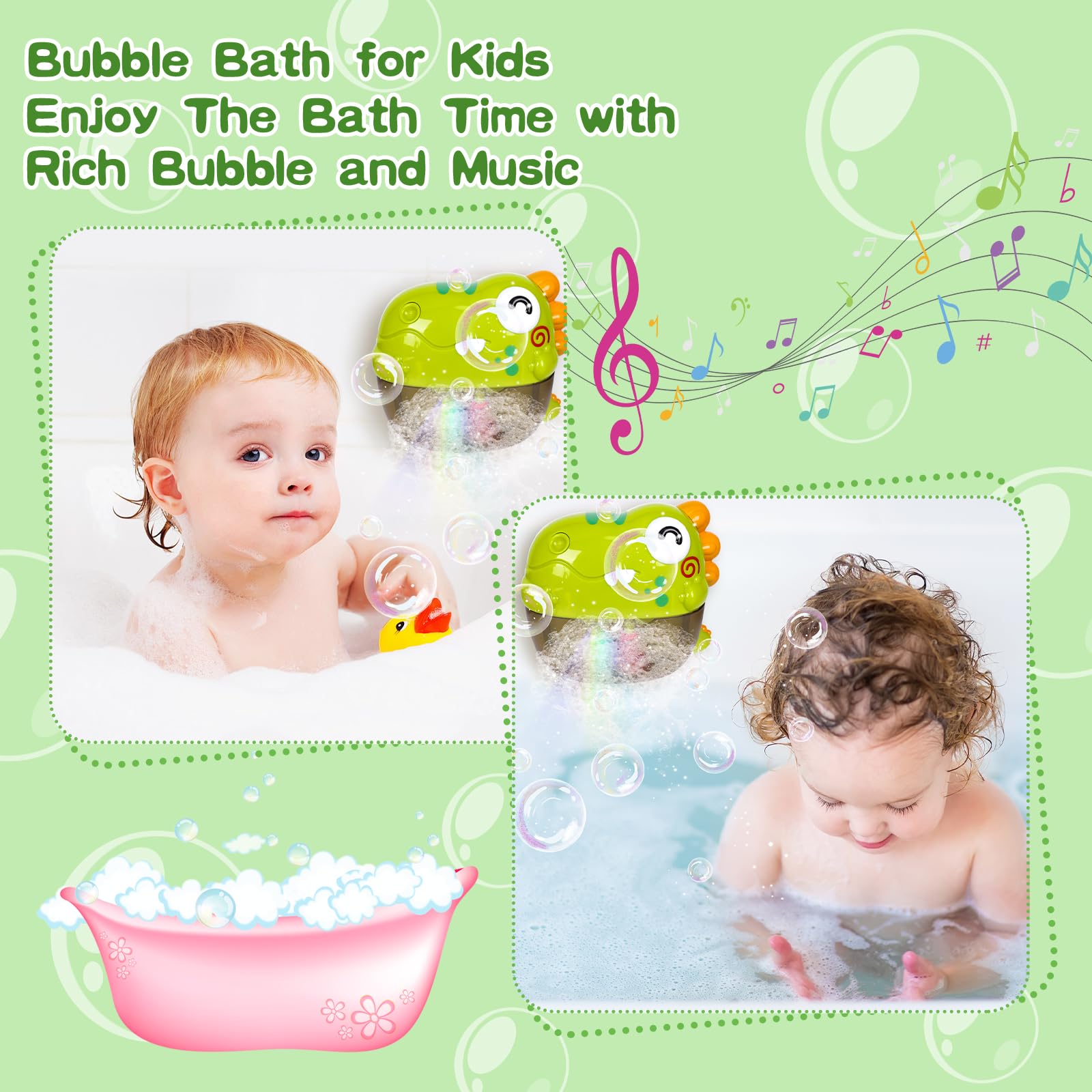 Dinosaur Bath Bubble Maker Toy for Toddlers 1-3 Years - Waterproof Musical Bath Toy for Baby Shower Play