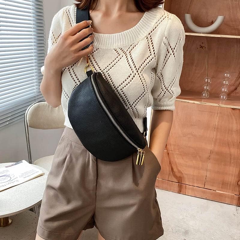 Trendy Women's Leather Fanny Pack Crossbody Bag - Stylish Sling Bag for Travel, Vacation & Everyday Use - Small Waist Pack Purse with Adjustable Strap (Black) - Perfect for Hiking, Shopping & Outdoor Activities