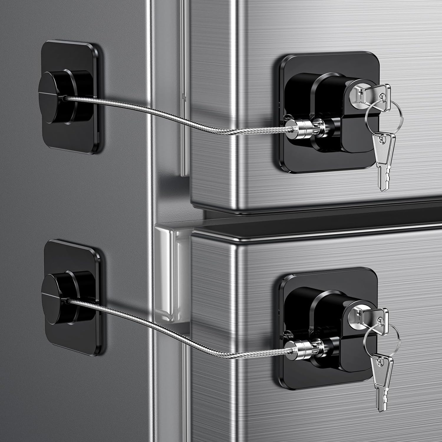 2 Pack Refrigerator Locks with Keys - Child Safety Locks for Kids, Toddlers & Adults - Self Adhesive Baby Proofing Fridge Latches for Double Door, French Door, Cabinets, Drawers, Oven & Windows (Patent) - Keep Your Home Safe from Curious Children & Pets