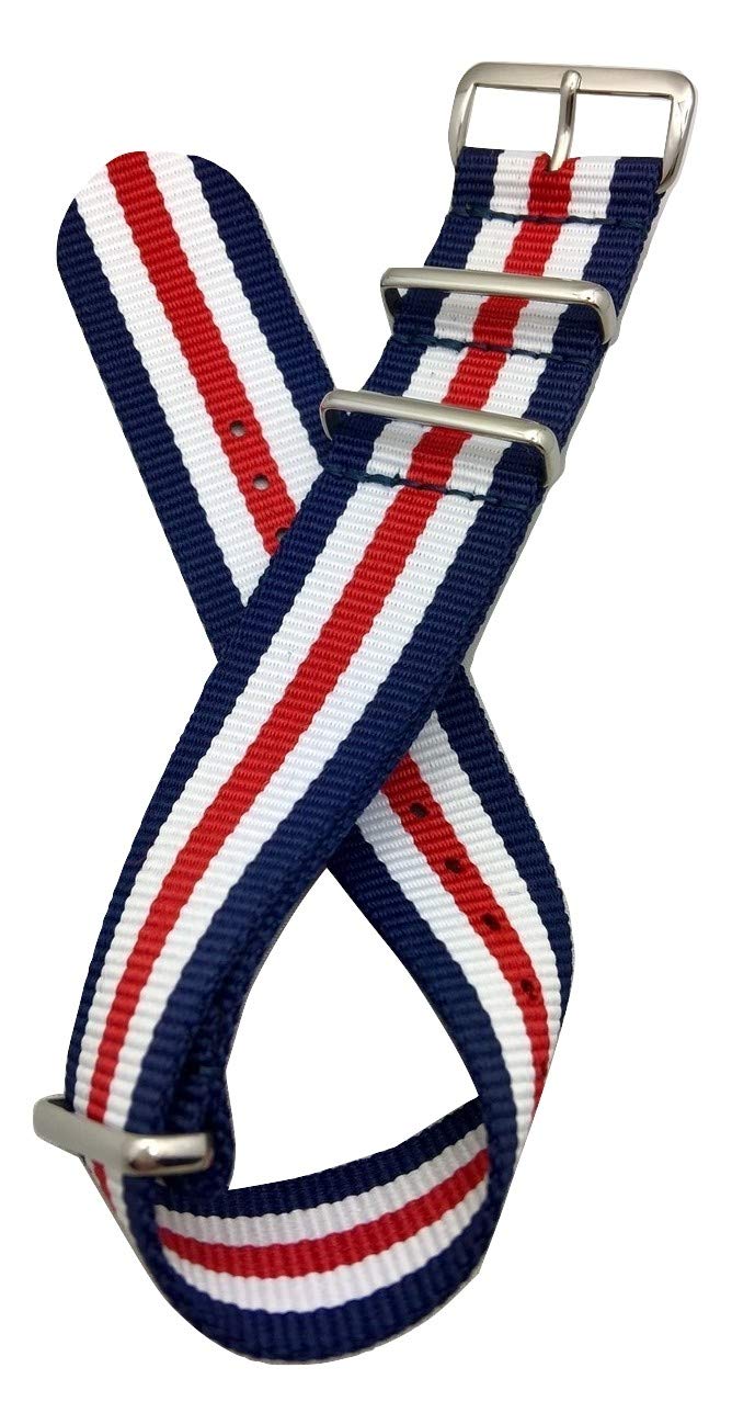 24mm Nylon Military Watch Band - Patriotic Red, White & Blue Replacement Strap for Men & Women | Durable Fabric Wristband for Casual, Outdoor & Sports Watches