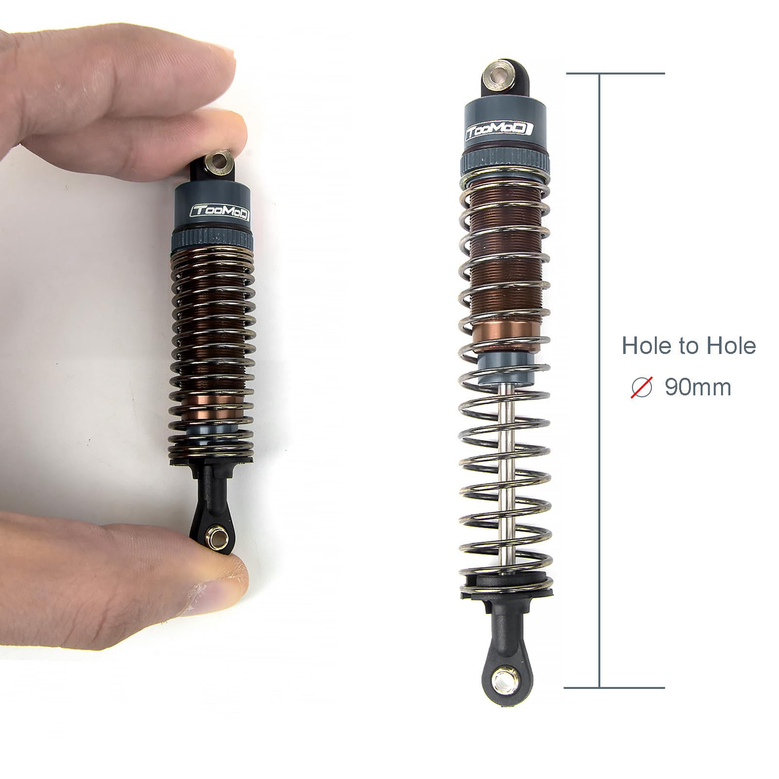 1/10 Scale 90mm RC Oil Filled Shock Absorbers Kit - Compatible with Tamiya Bullhead, SuperClod Buster, TRX4, Axial SCX10, D90 Crawler & Truck Upgrades - Durable Replacement Parts (Grey) - Perfect for Off-Road RC Car Performance & Crawling Adventures