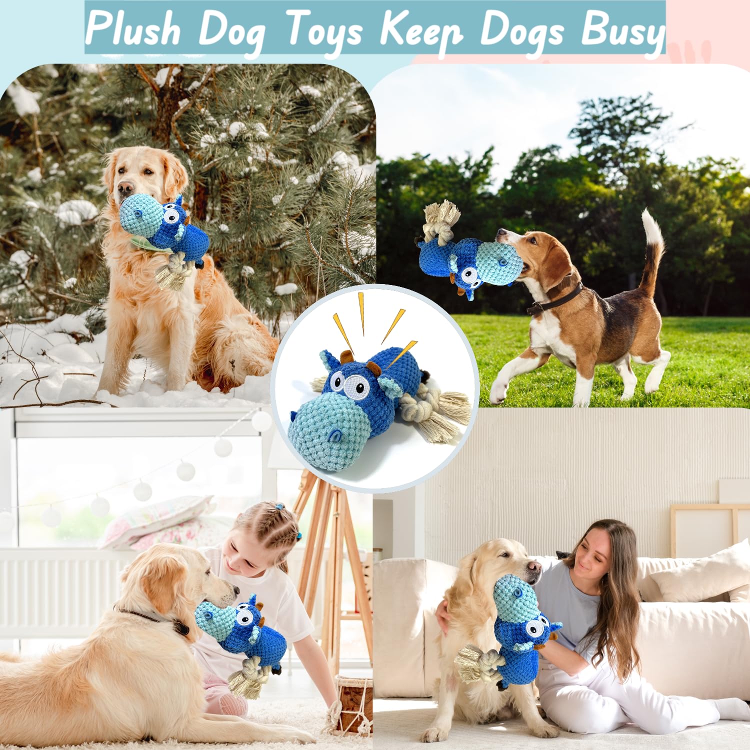 Durable Dog Toys for Aggressive Chewers - Squeaky Crinkle Plush Chew Toys for Small & Medium Dogs | Interactive Tug of War & Teething Relief Toys | Perfect for Playtime, Training & Anxiety Relief