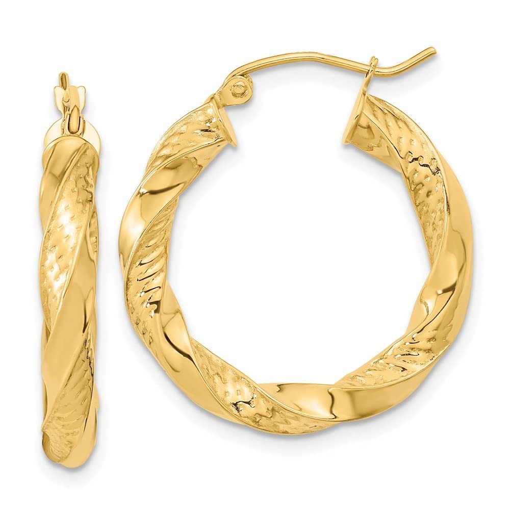 14K Yellow Gold Diamond Cut Twist Hoop Earrings for Women | Polished Fine Jewelry | Perfect for Weddings, Parties & Everyday Wear