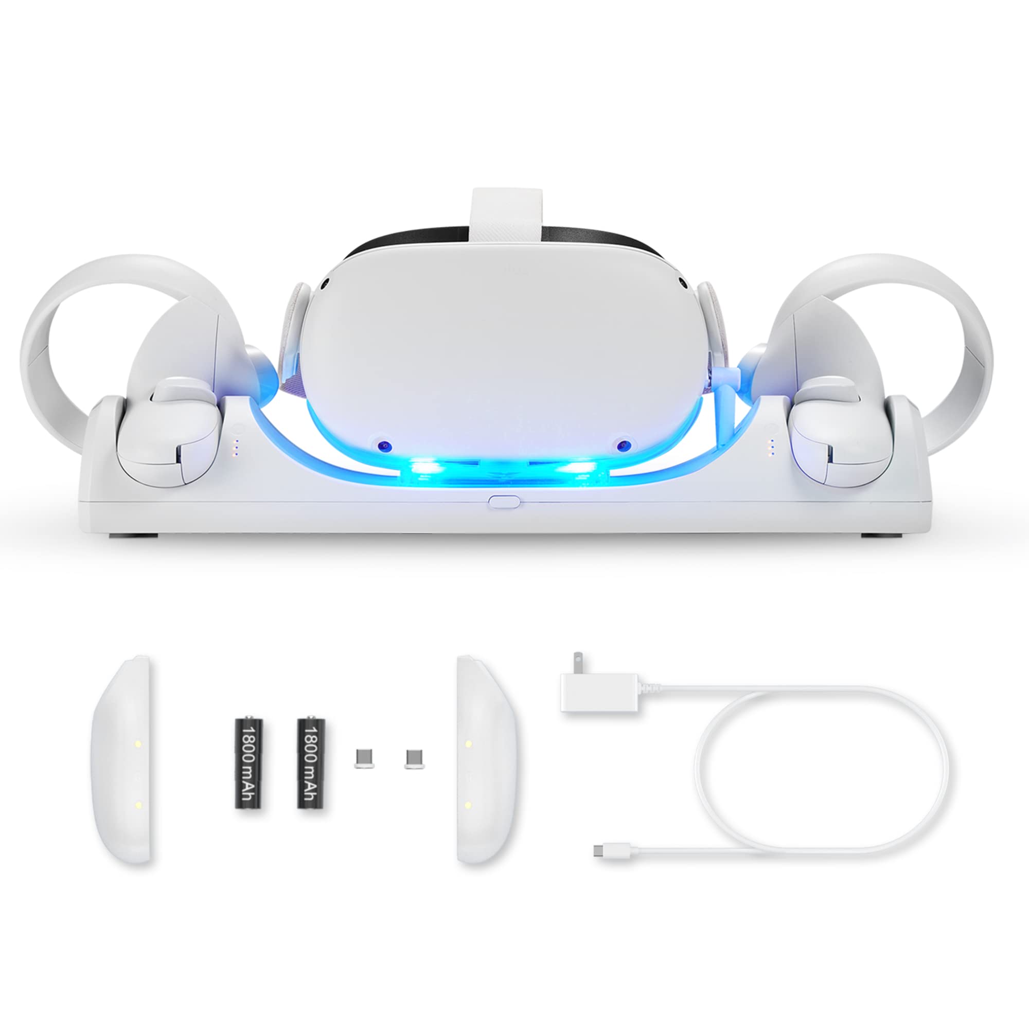 Binbok VR Charging Dock for Meta Quest 2 & Oculus Quest 2 - Magnetic Charging Station with LED Light, 2 Rechargeable Batteries & Type-C Cable - Perfect for VR Gaming Accessories & Headset Storage