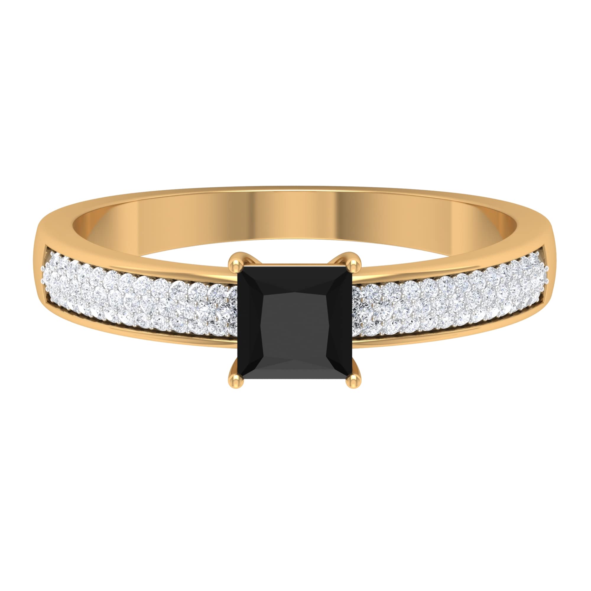 0.75 CT Black Onyx and Diamond Ring - 4.50 MM Princess Cut December Birthstone Engagement Ring in 14K Solid Gold | Perfect for Proposals, Anniversaries & Special Occasions