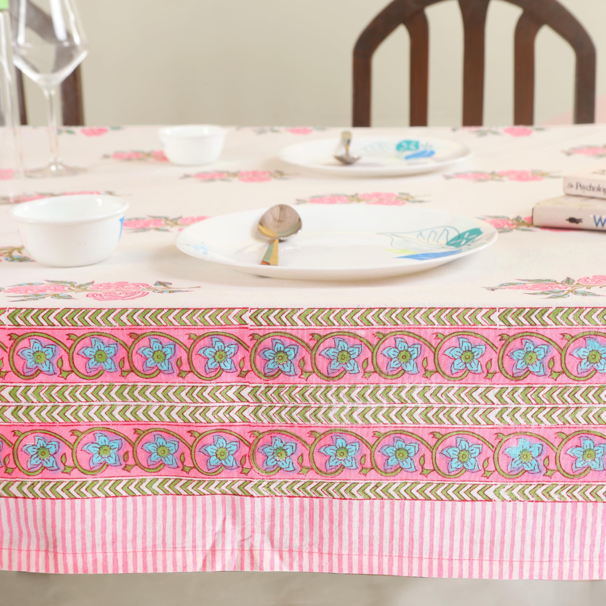 Handmade Block Print Tablecloth 60x108 Inches - Cotton Rectangle Table Cover for Kitchen, Dining, Parties, Weddings & Christmas Decor - Perfect for Home, Restaurant & Outdoor Events