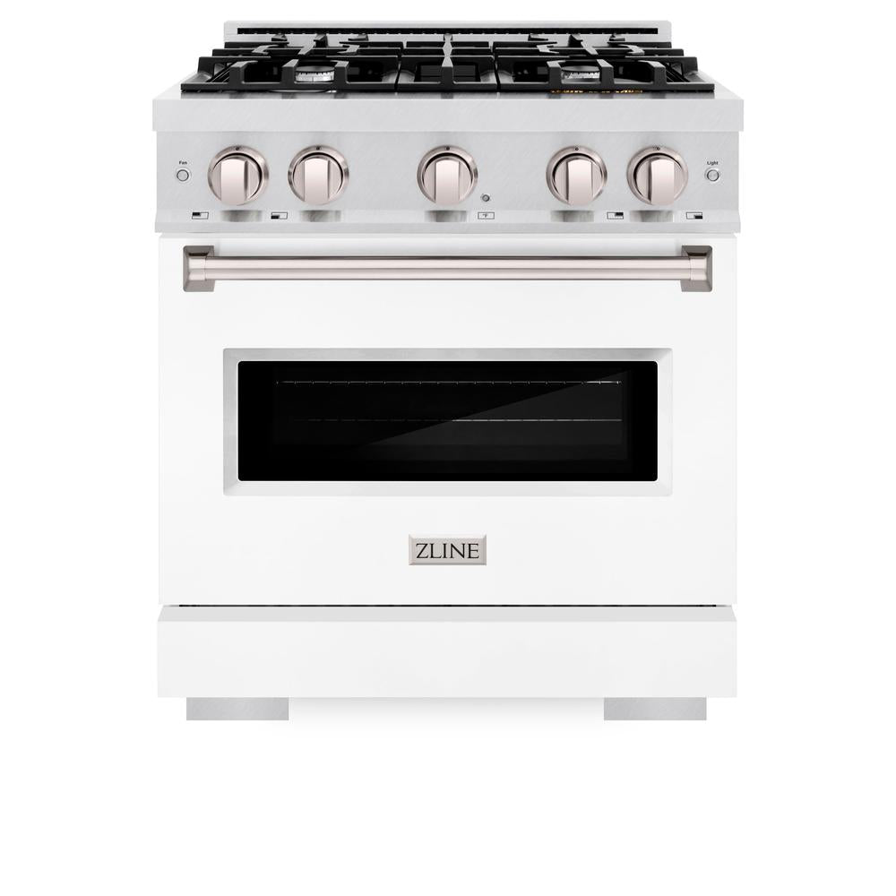 ZLINE 30-inch 4.2 cu. ft. Classic Dual Fuel Range - 4 Burner Gas Cooktop & Electric Convection Oven - Satin Stainless Steel with White Matte Door (CDRS WM 30) - Perfect for Modern Kitchens & Professional Cooking