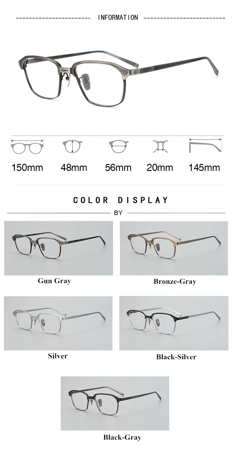 Stylish Black Unisex Titanium Full Rim Square Eyeglasses 49024 - Perfect for Work, Reading & Fashion Accessories