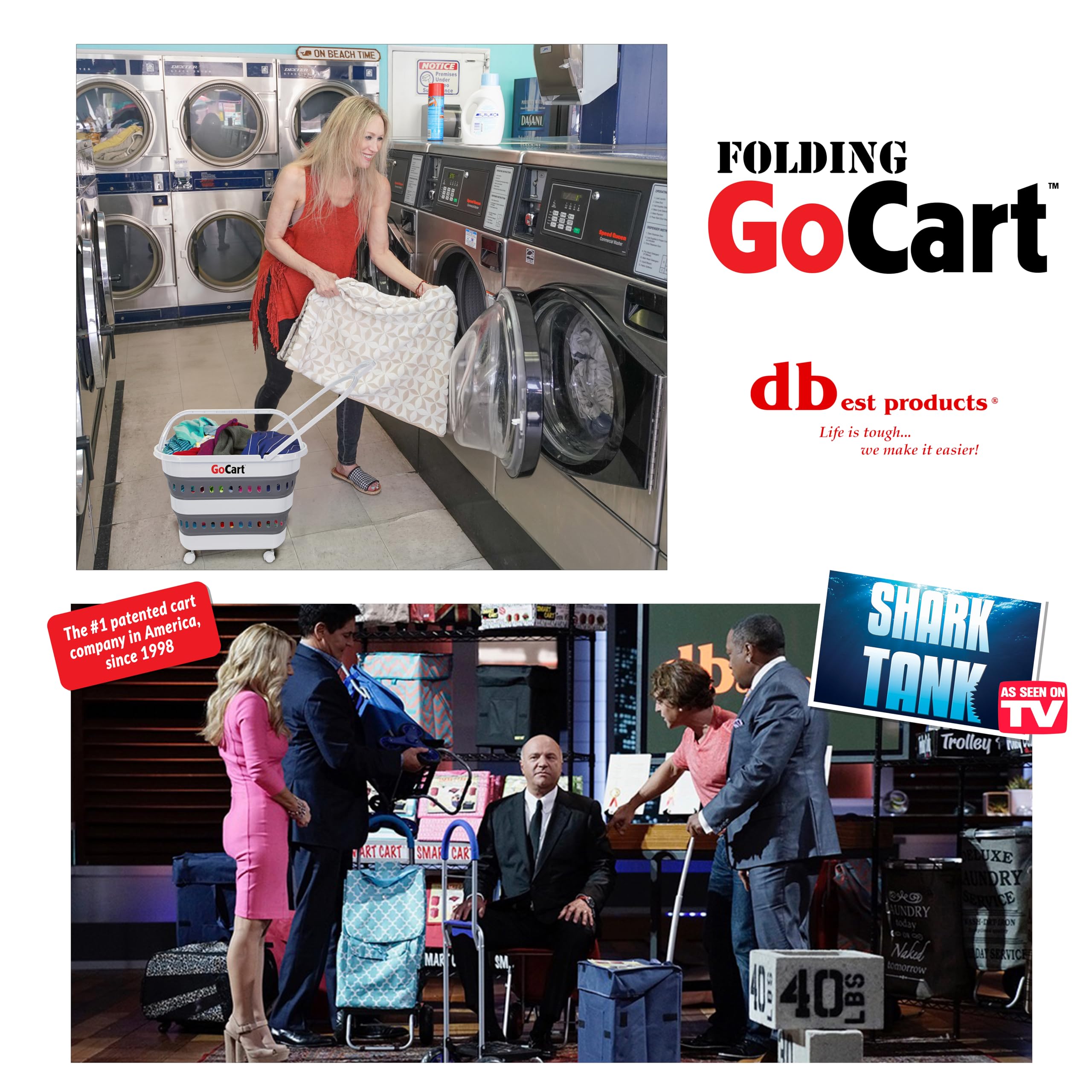 Dbest Folding Go Cart - Collapsible Laundry Basket with Wheels, Grocery Shopping Cart & Foldable Pop-Up Plastic Hamper with Handles - Perfect for Laundry, Groceries, and Home Organization (Cesto para Ropa Sucia)