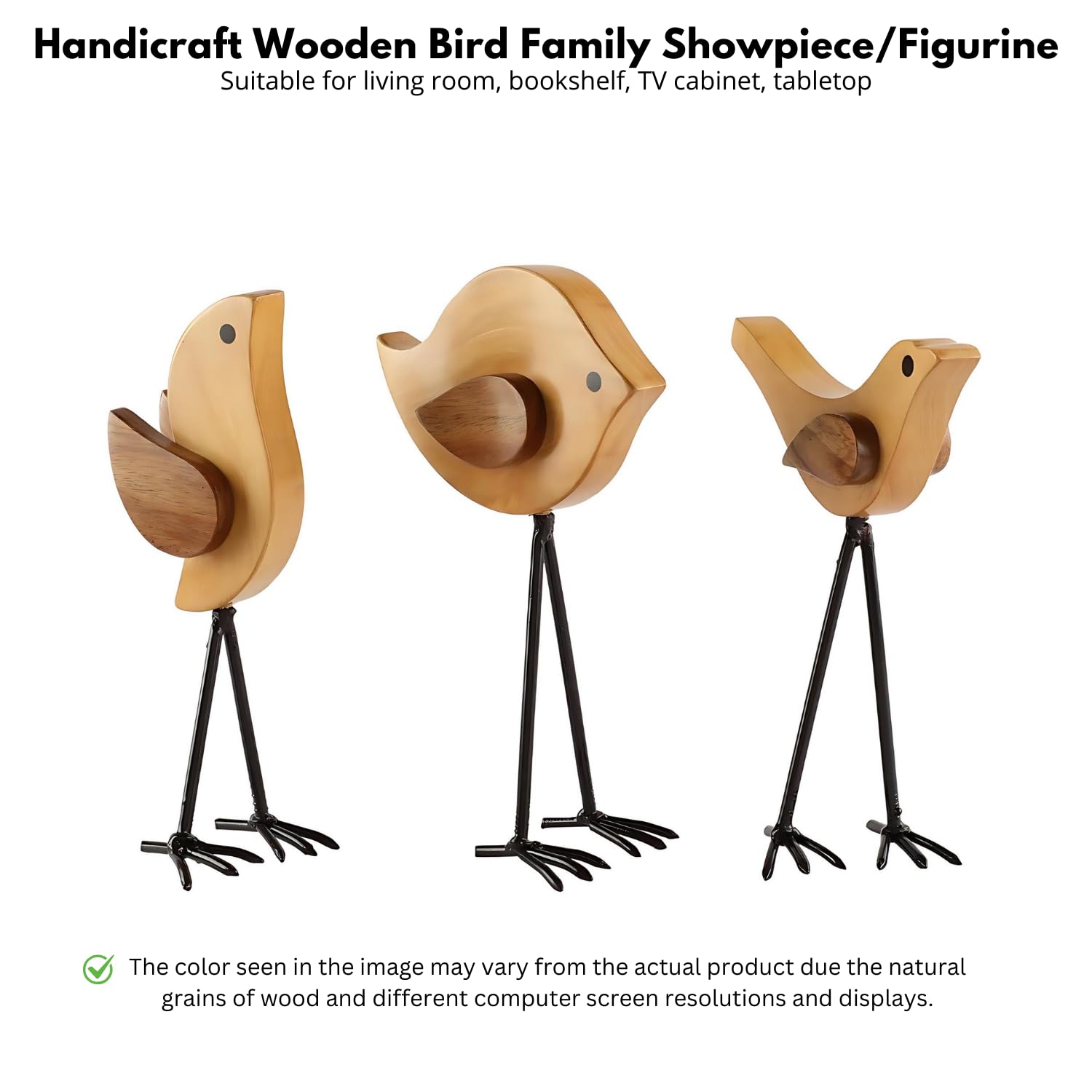 VarEesha Handcrafted Beech & Sheesham Wood Bird Family Set of 3 - Wooden Table Decor Figurines for Home & Living Room - Unique Handmade Wooden Showpieces - Perfect for Bookshelf, Coffee Table, or Mantel Decor