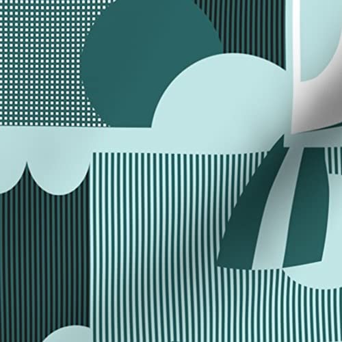 Geometric Mint Retro Birds Printed Minky Fabric Fat Quarter - Soft Plush Fabric for Sewing Baby Blankets, Quilt Backing & Home Decor | Spoonflower Premium Fabric for DIY Crafts & Nursery Projects