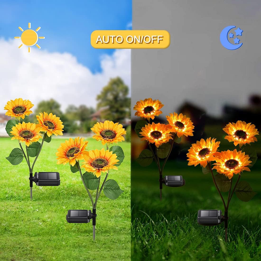 4 Pack Realistic Sunflower Solar Lights Outdoor - Waterproof Solar Garden Decor with Auto On/Off - Perfect for Garden, Patio, Backyard & Pathway Lighting at Night