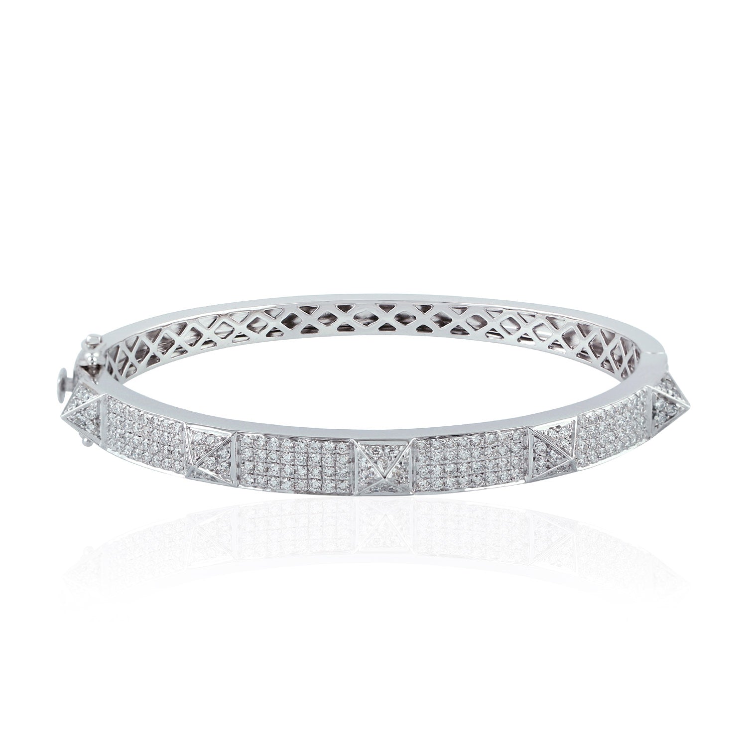 18K White Gold Micro Pave Diamond Pyramid Wedding Bangle - Elegant Bridal Jewelry Gift for Women, Perfect for Weddings, Anniversaries & Special Occasions